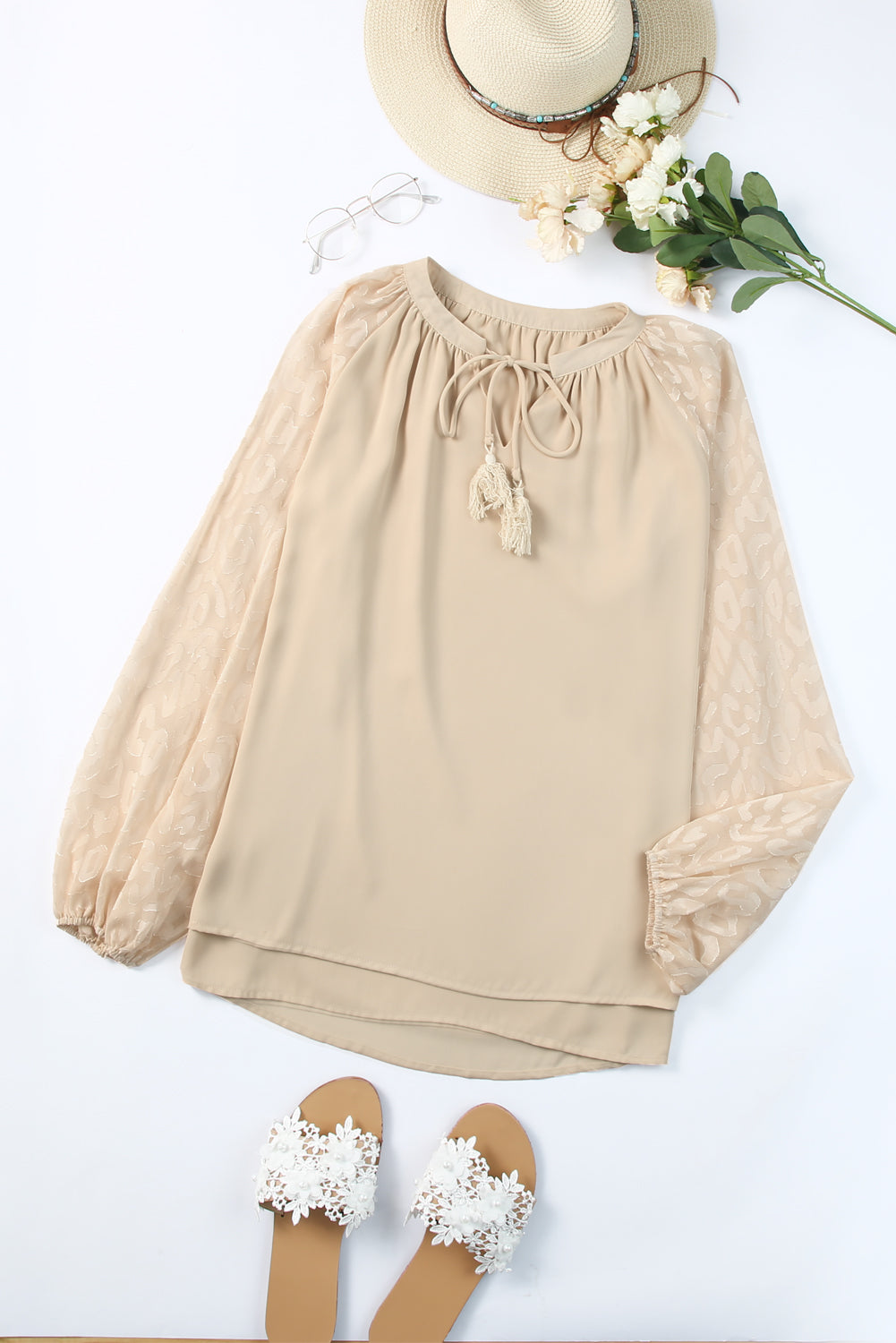 Women's Blouse Featuring Mesh Split Neck