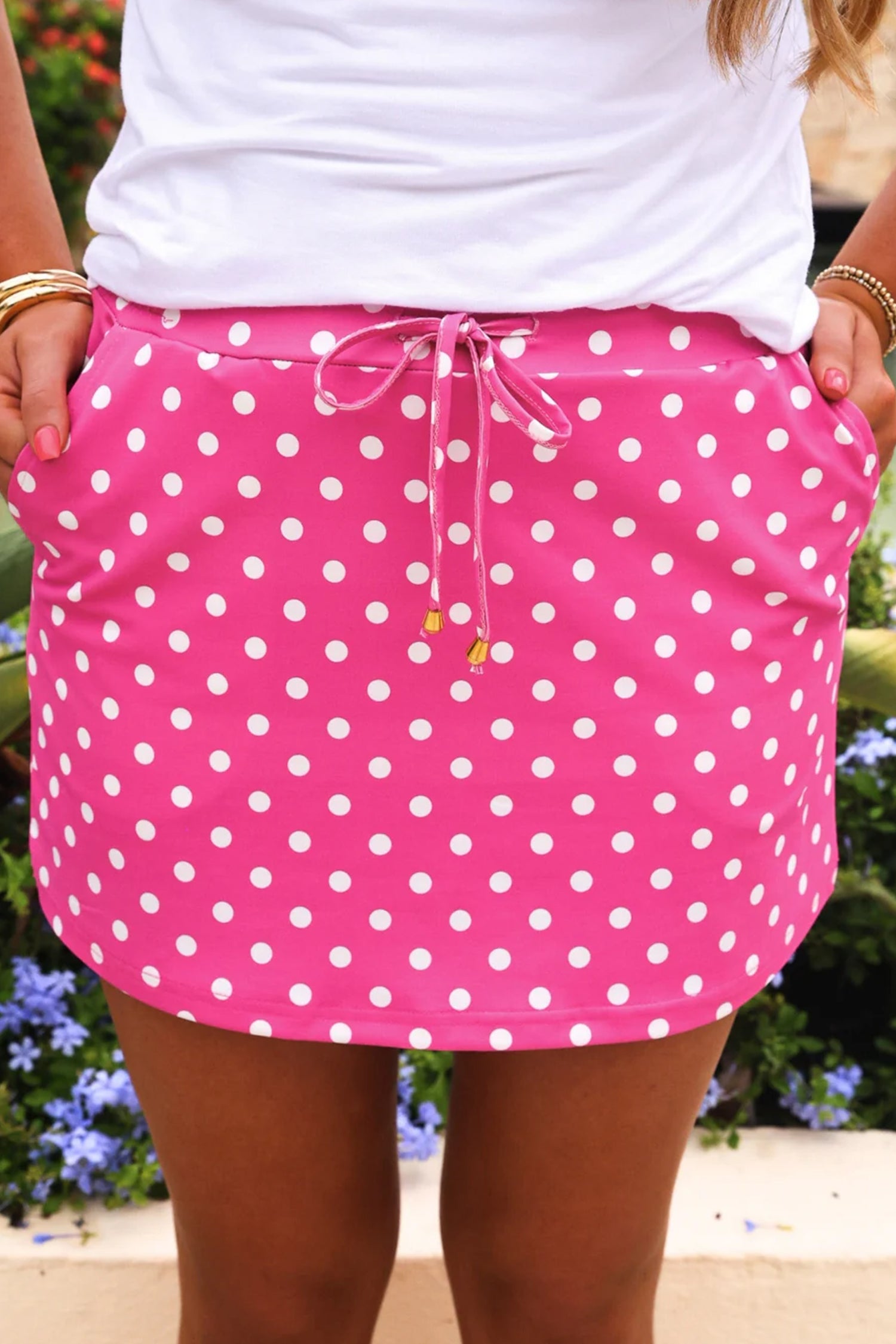 Sachet Pink Cute Pink Polka-Dot Drawcord Everyday Mini Skort