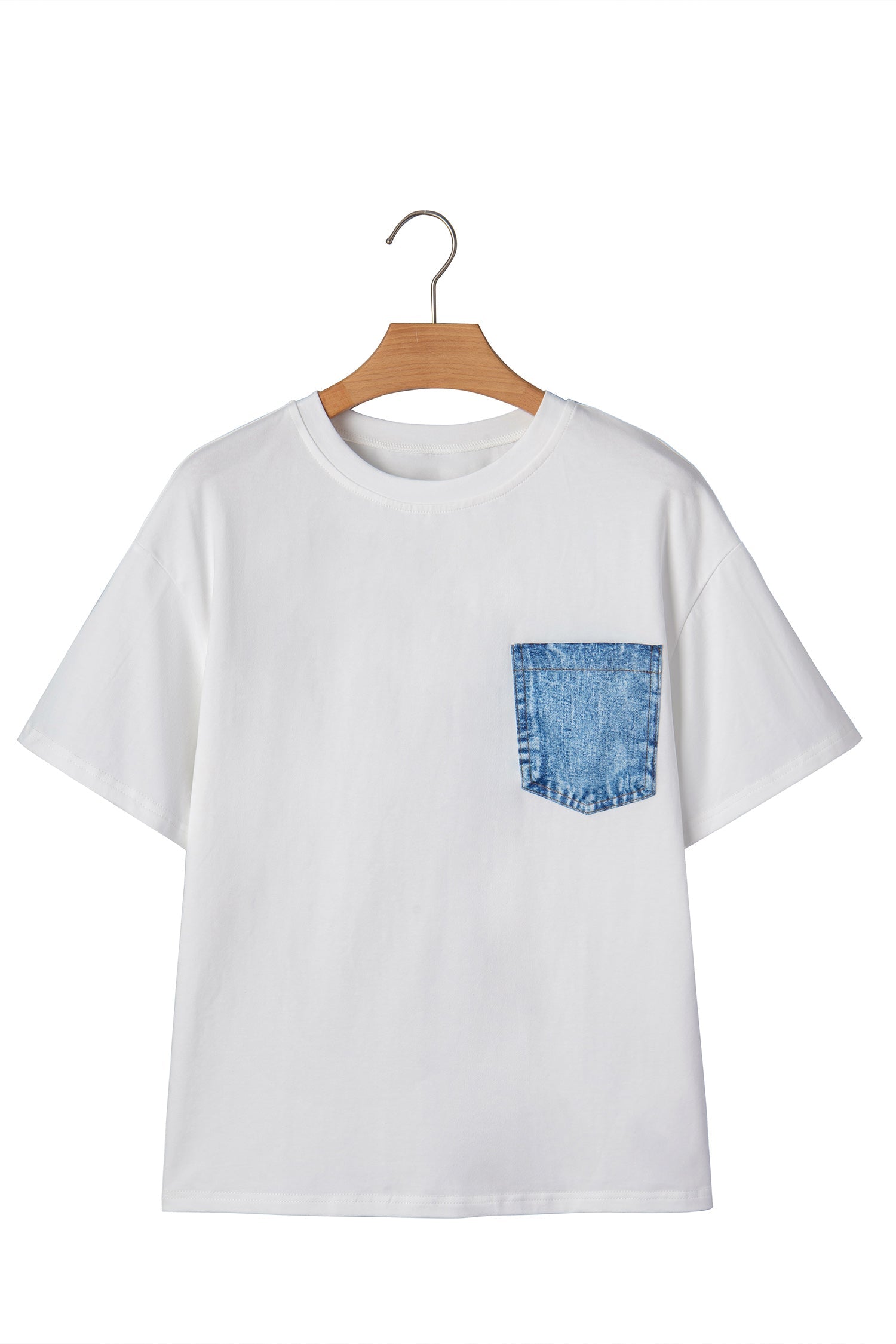 Colorblock Chest Pocket Patched Everyday Short-Sleeved Top in White