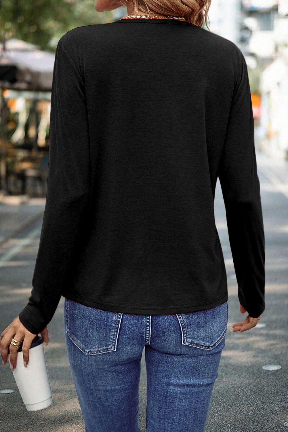 Asymmetric Seam Detail Solid Long-Sleeved Top Style
