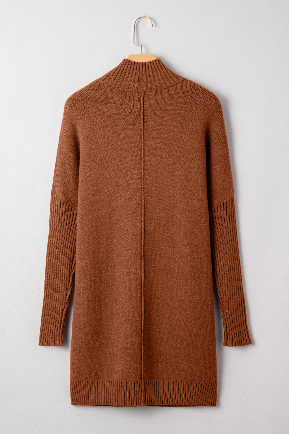 Neck Rib-Knit High Front Pockets Center Seam Shift Knit Top Dress
