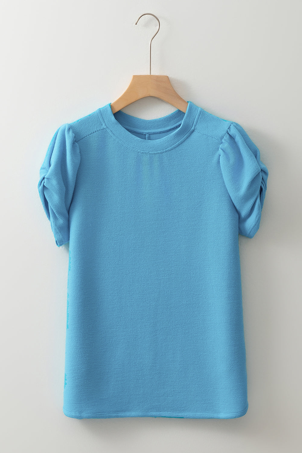 Blue Bubble Sleeve Solid Color Elegant T-Shirt