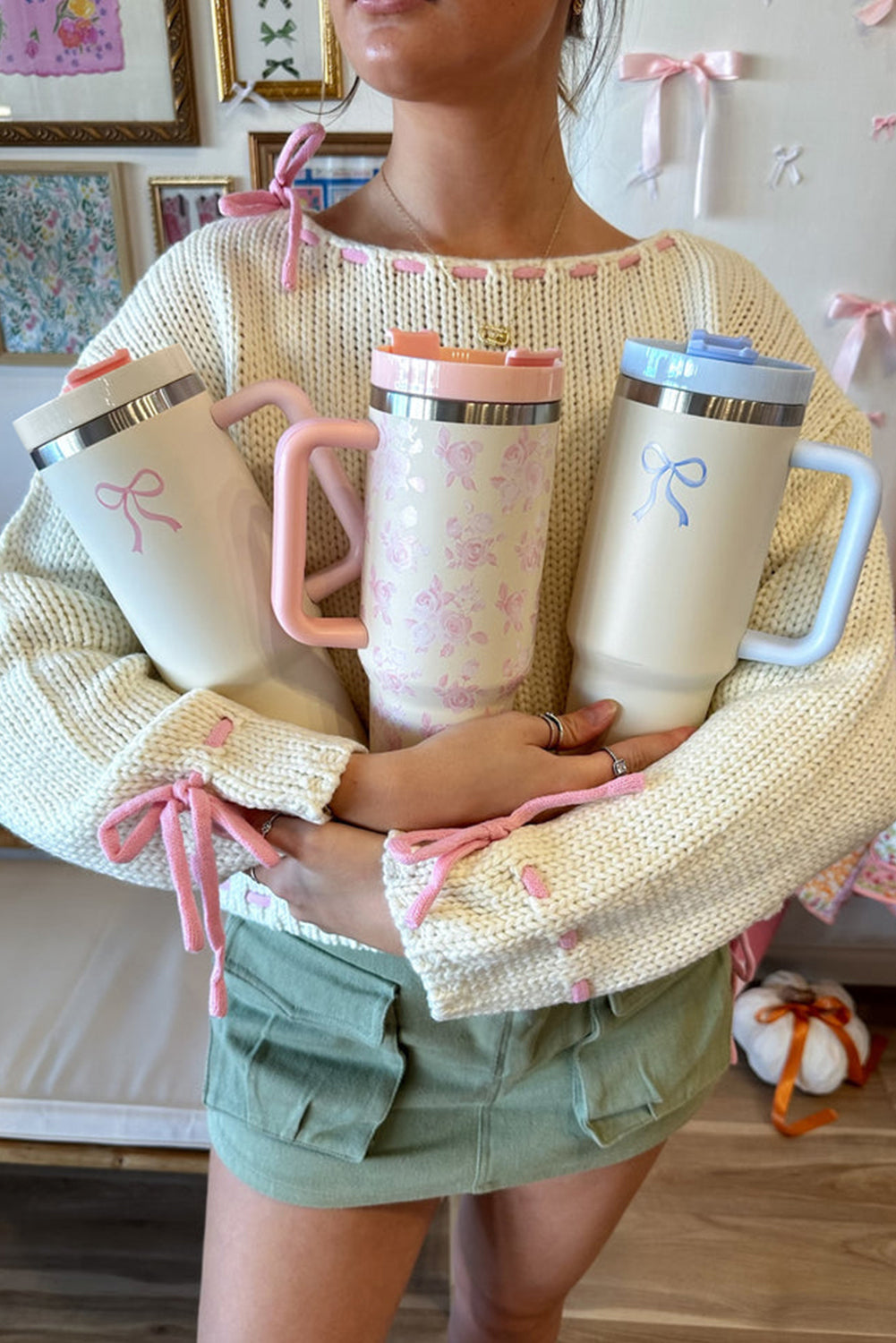 Colorblock Bow Knot Handle Tumbler 40Z