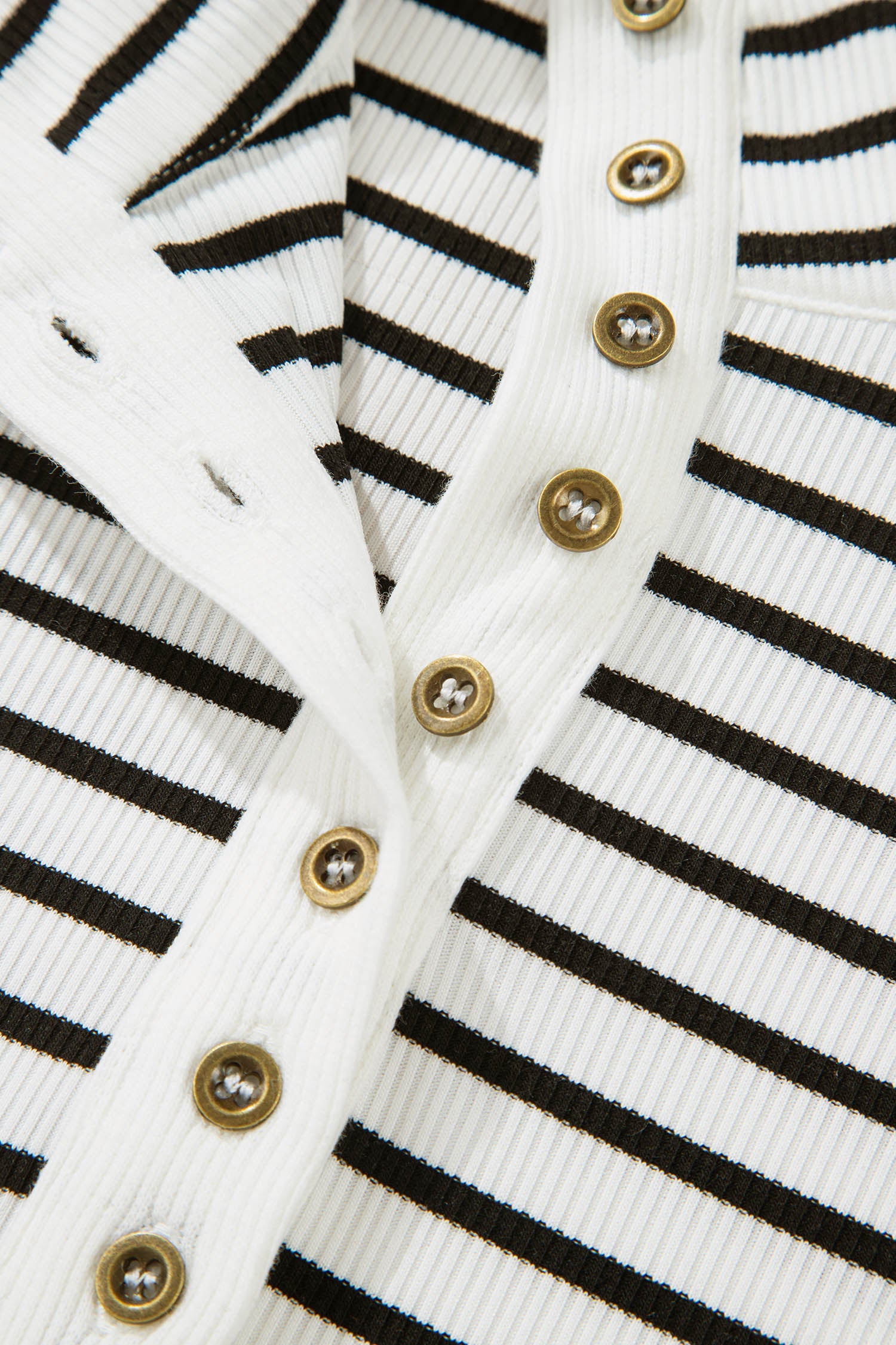 Black Stripe Rib-Knit Knit Long-Sleeved Slim Top in White