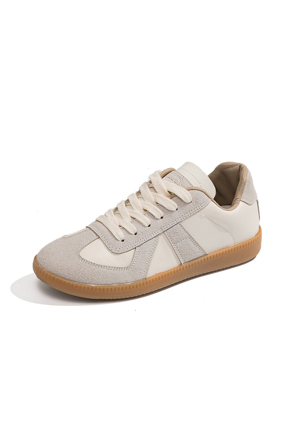 Suede PU Leather Patched Lace-up Flat Shoes