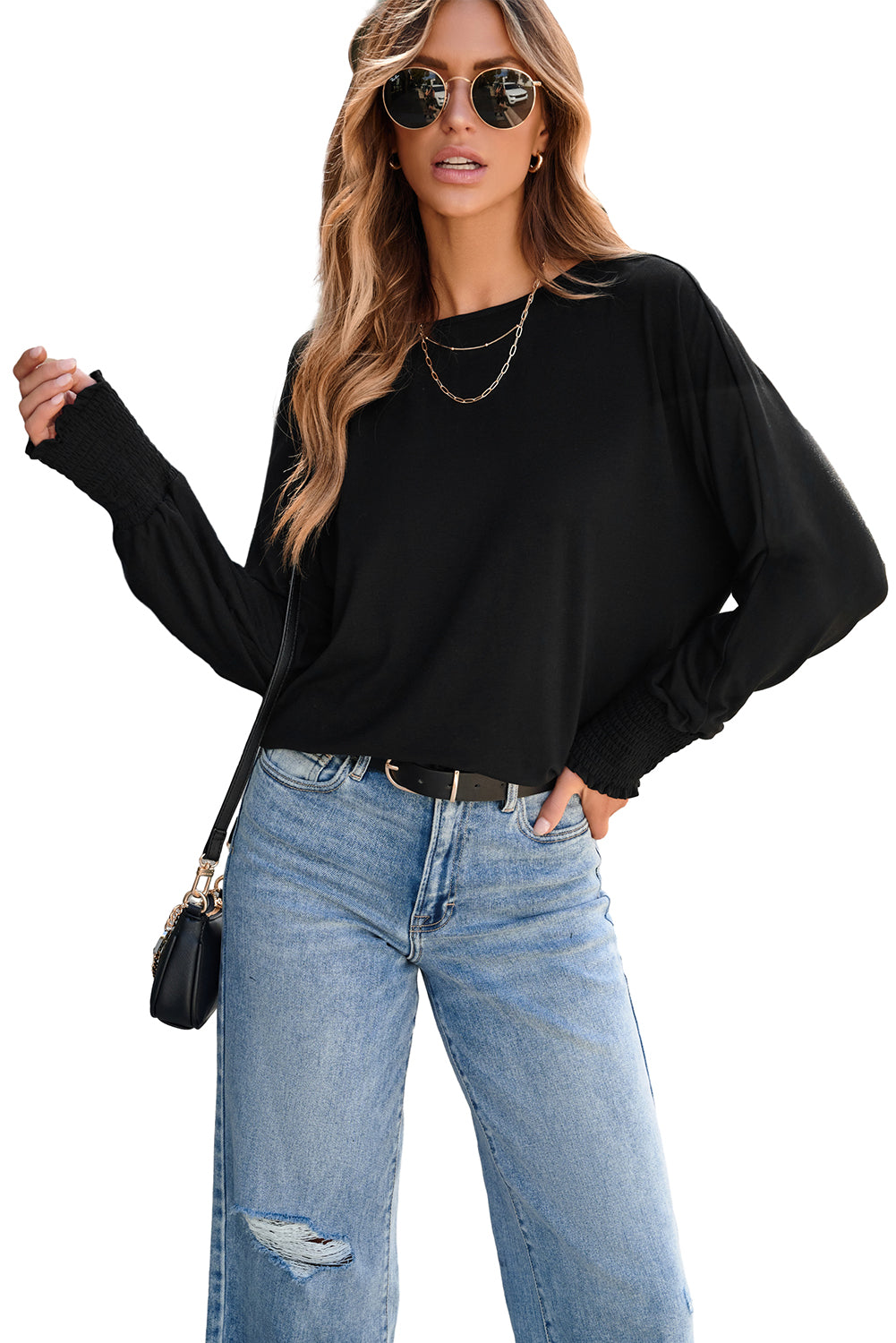Women's Marble Print Dolman Sleeve Top