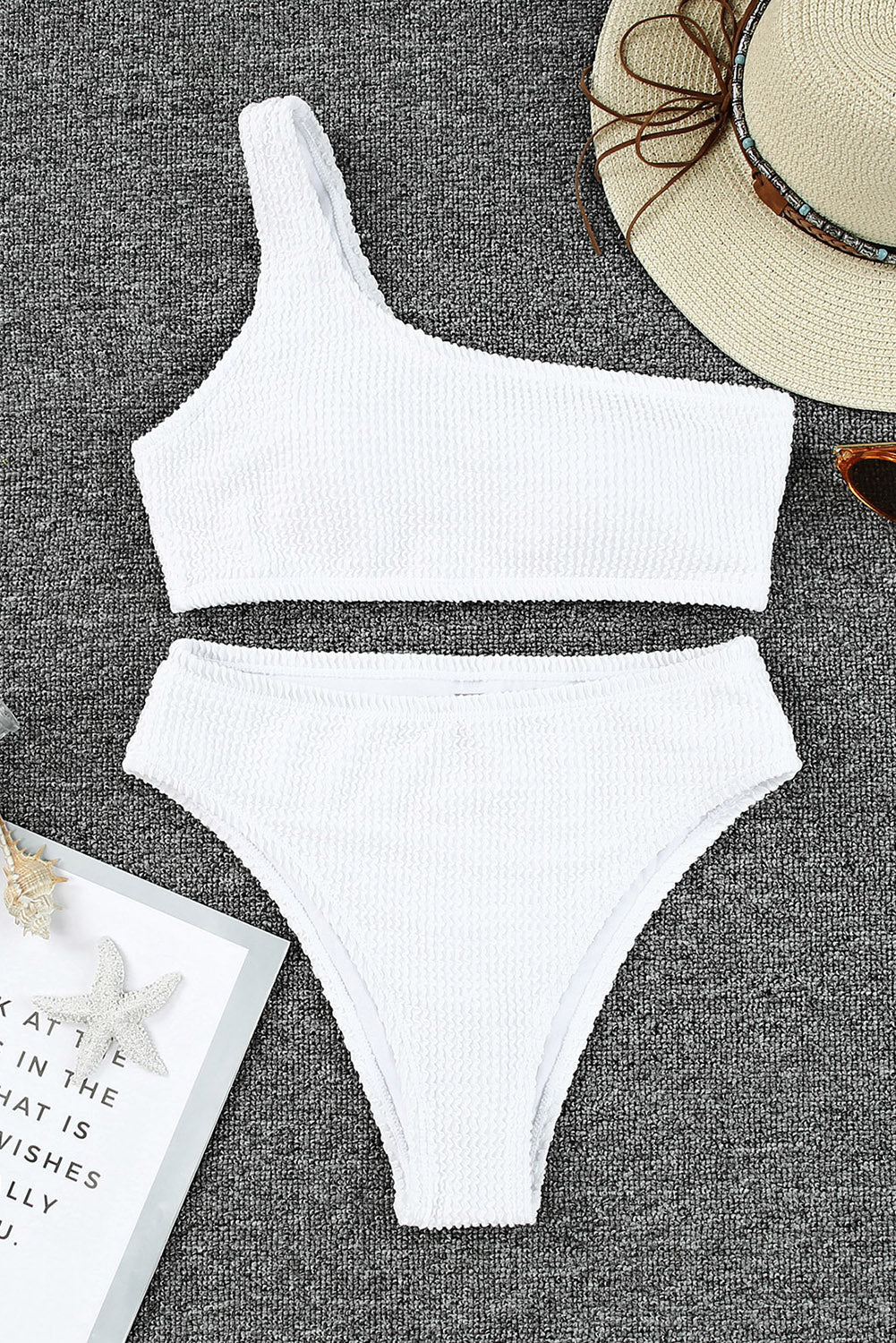 Maillot de bain bikini asymétrique texturé froissé à une épaule