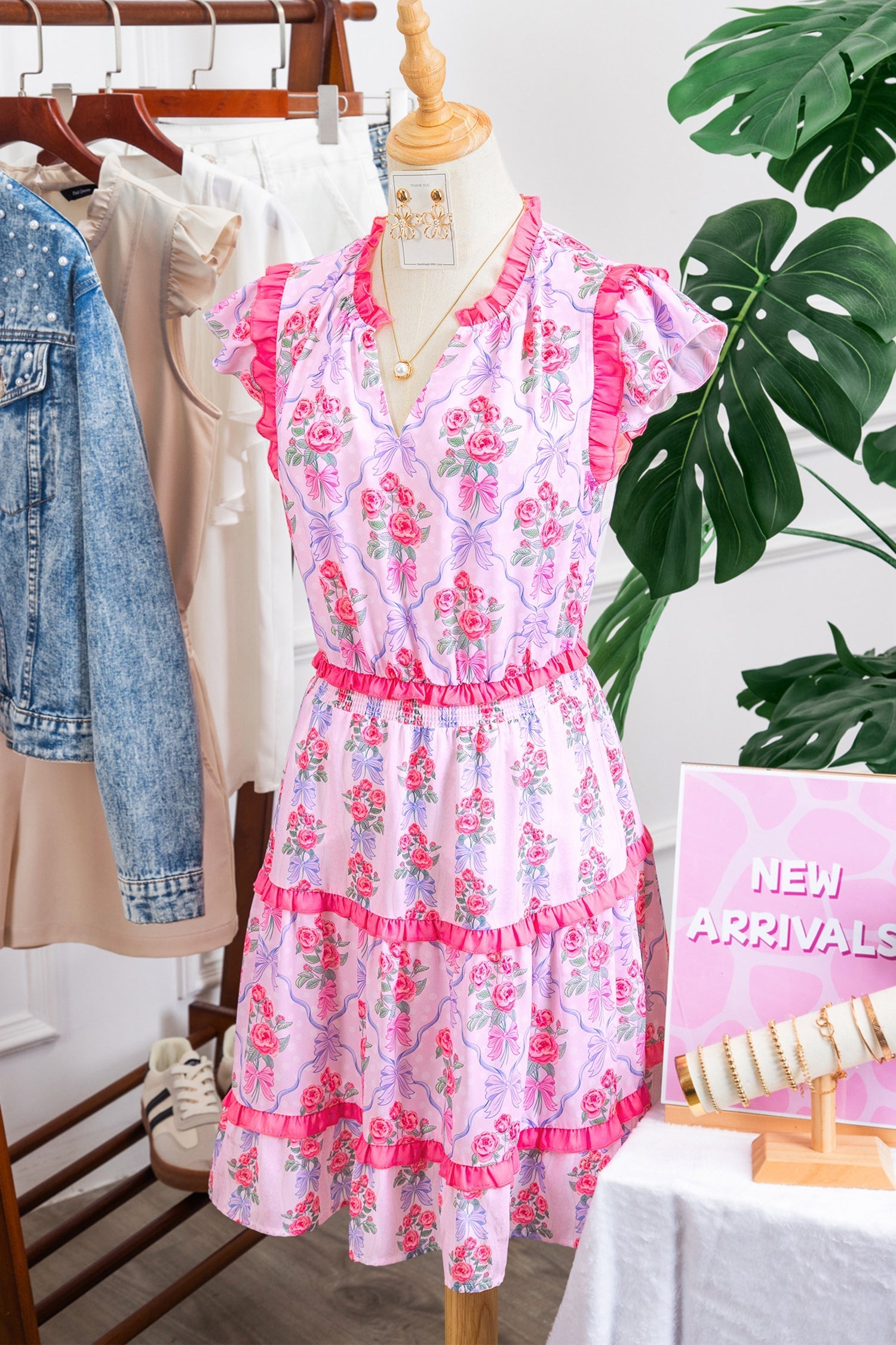 Tiered Ruffles Sleeveless Summer Floral Dress in Purple