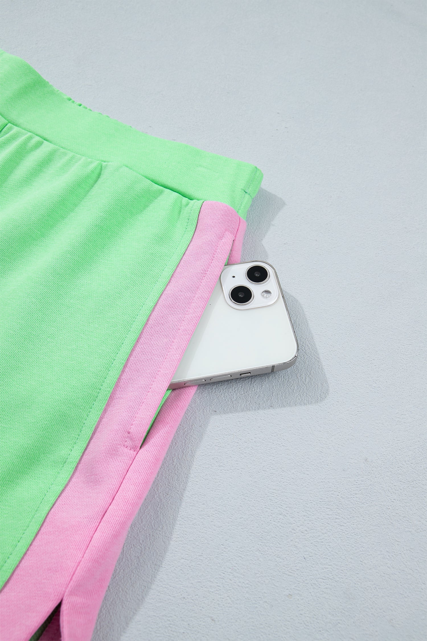 Colorblock Zip Accent Half Top Athleisure Shorts Set in Green
