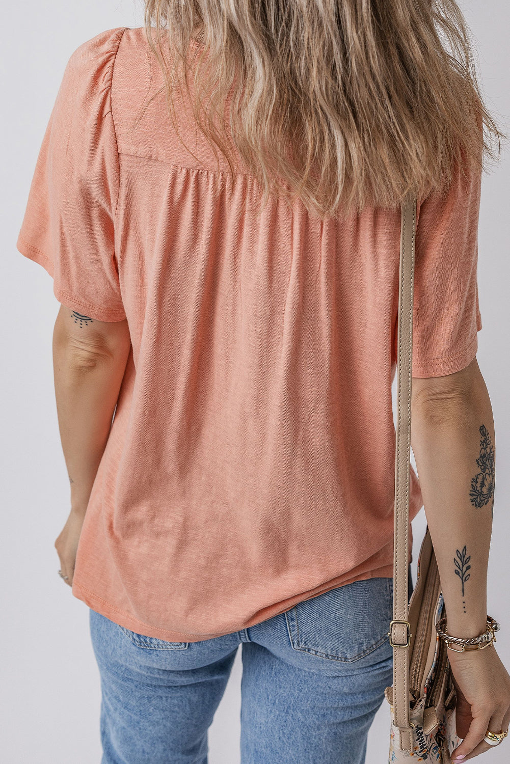 Smocked Front Short Sleeve Pleated Babydoll Top