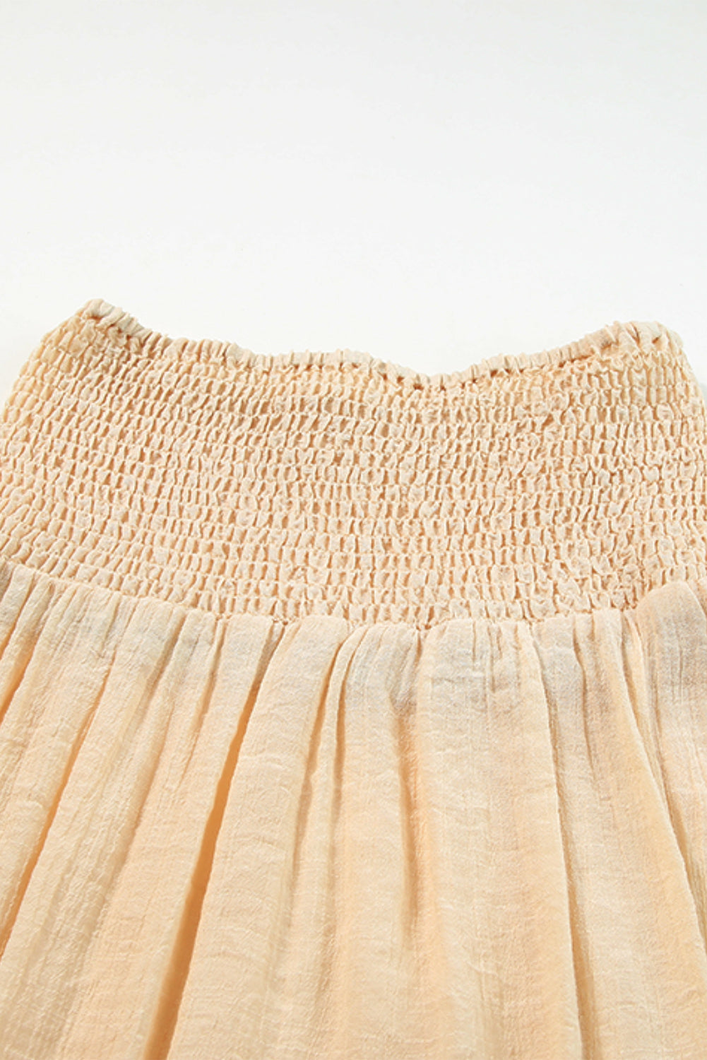 Split Shirred High-Waisted Long Beach Skirt in Beige