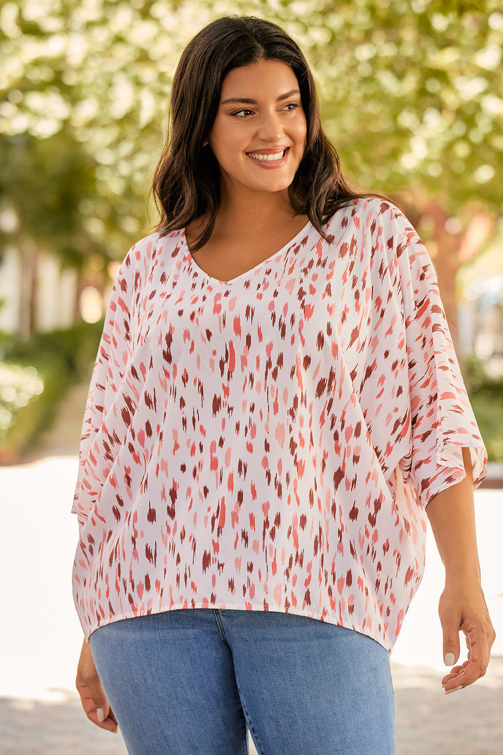 Blouse for Women 3/4 Dolman Sleeve Plus Size Printed