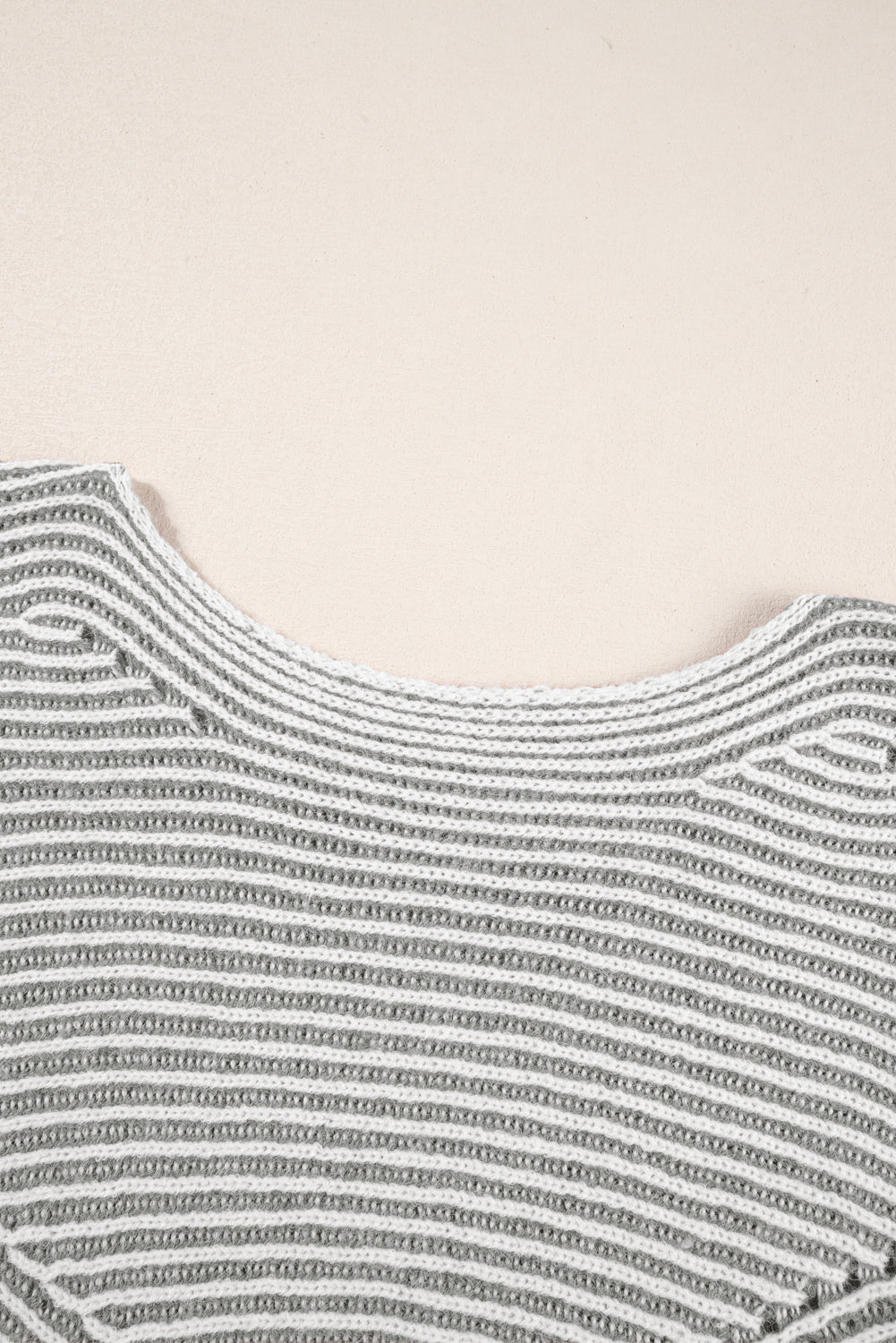 Striped Print Rib-Knit Knit Boat Neck Baggy Knit Top