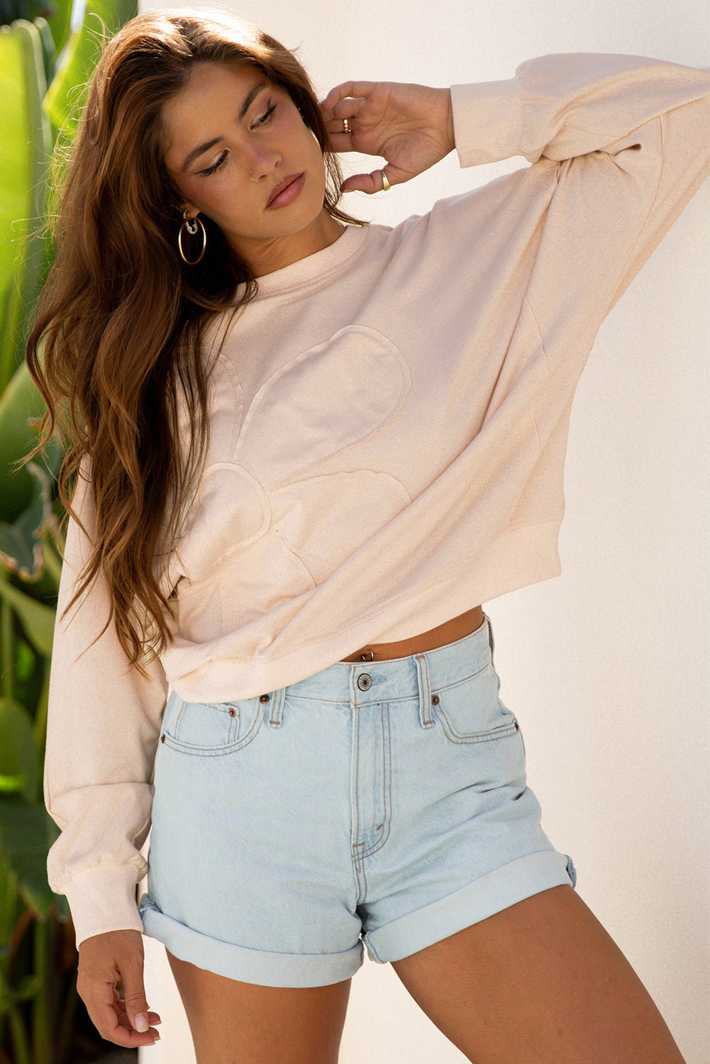 Edge Flower Raw Flower Patch Drop-Shoulder Everyday Top