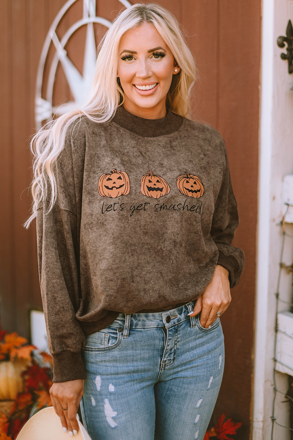 Women's Graphic Sweatshirt Featuring Let's Get Smashed Pumpkin