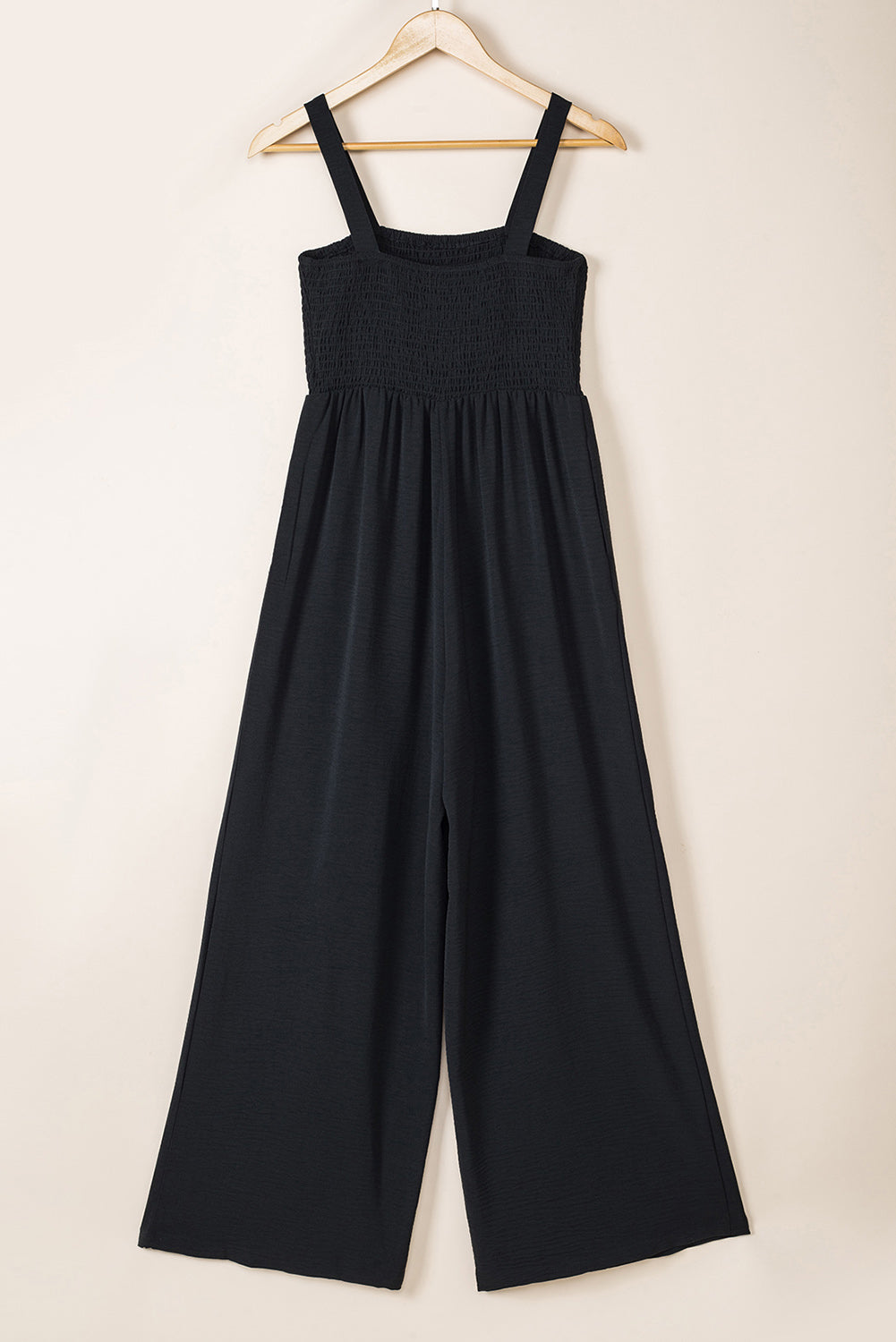 Women's Leg Jumpsuit Featuring Shirred Sleeveless Wide