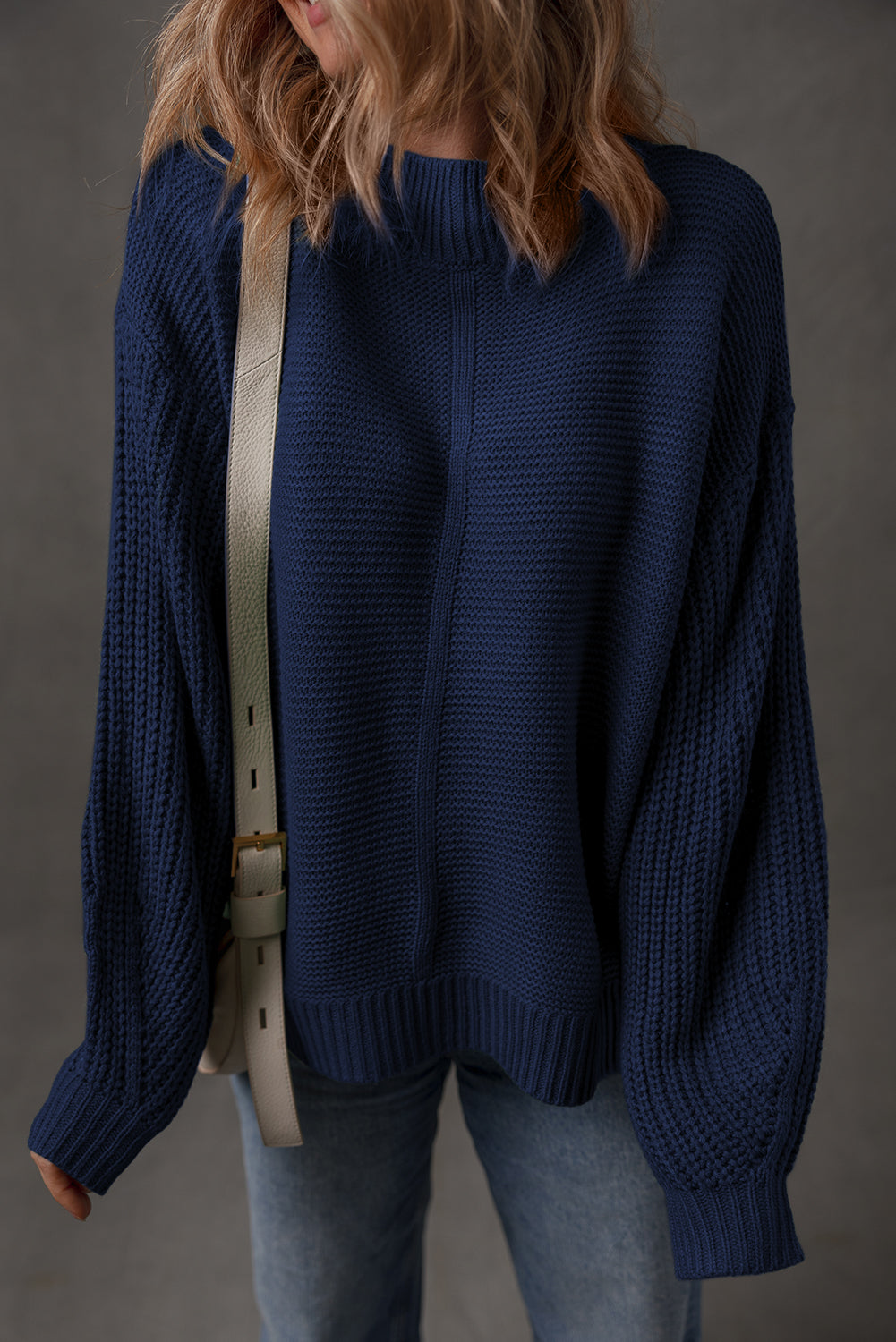 Seam Solid Front Drop-Shoulder Loose Knit Top