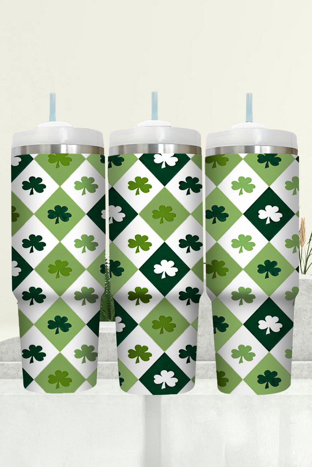 Print Clover Checkered Straw Large Tumbler without Handle 40oz