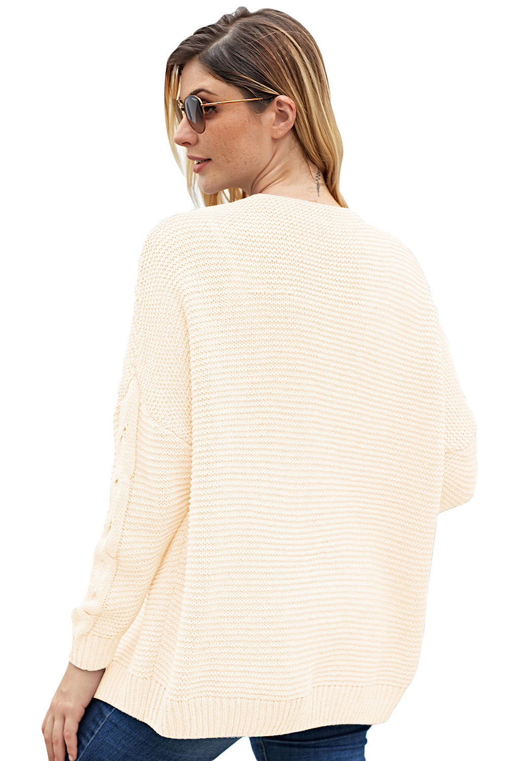 Knit Cardigan for Women Chunky Wide Long-Sleeve Fashion White