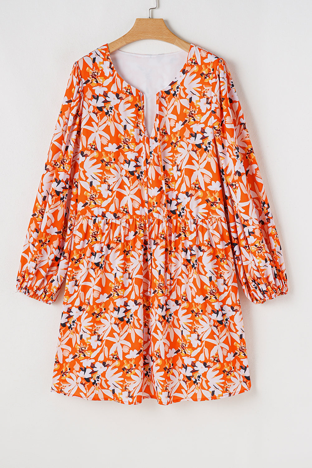 Floral Print Split V Neck Plus Size Dress