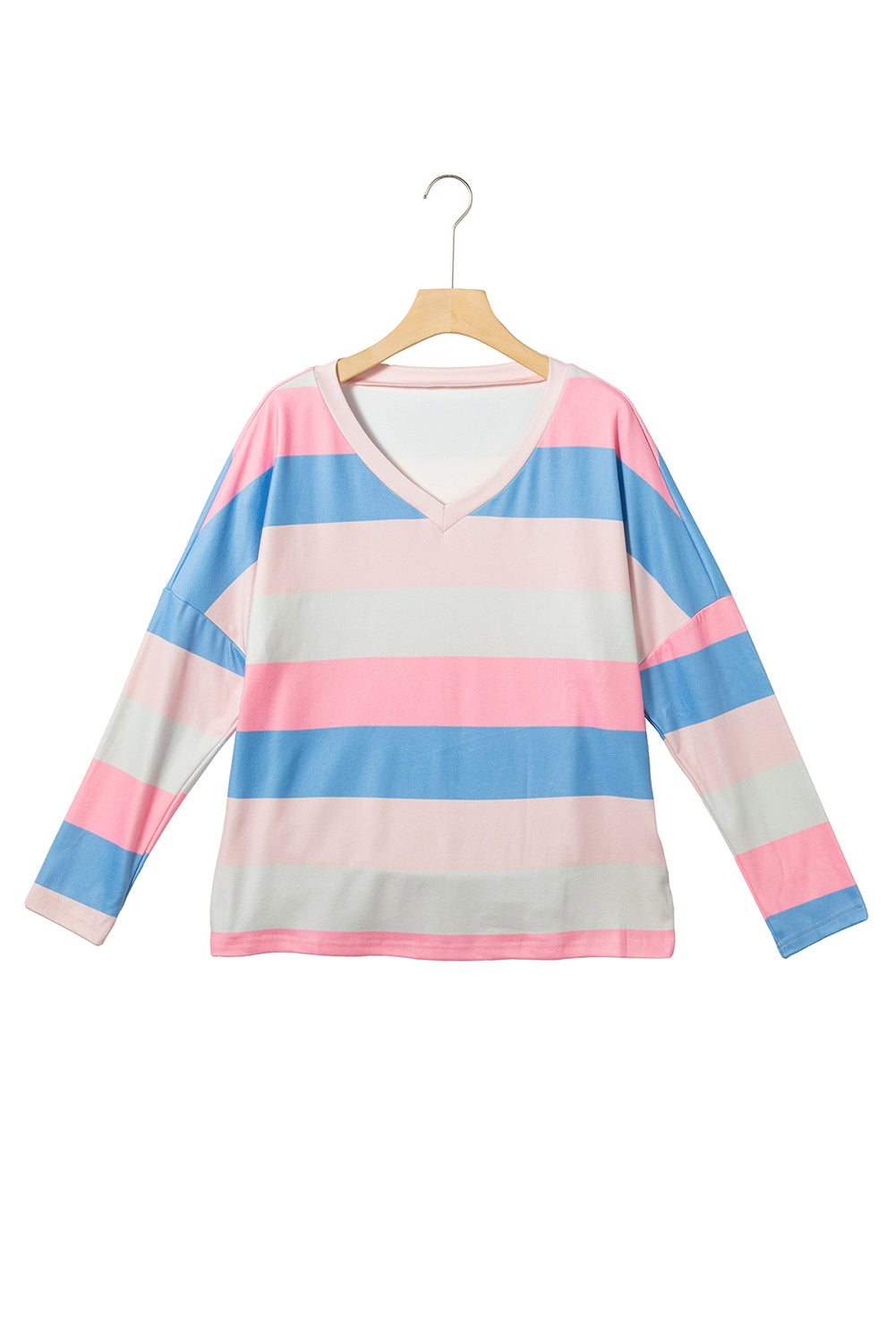 Women's Top with Striped V Neck Long-Sleeve