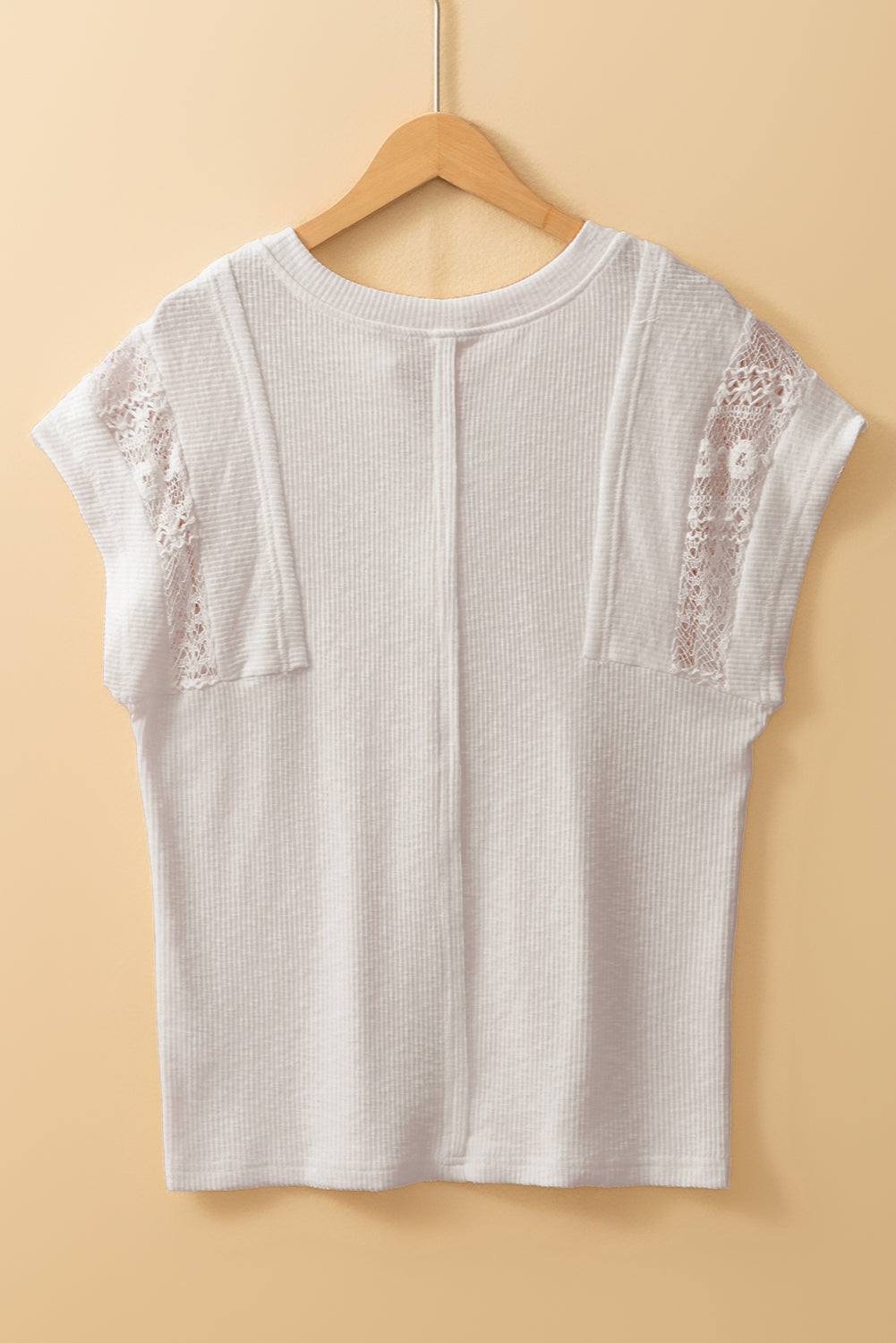Ribbed Texture Lace Patchwork Short Sleeve Top