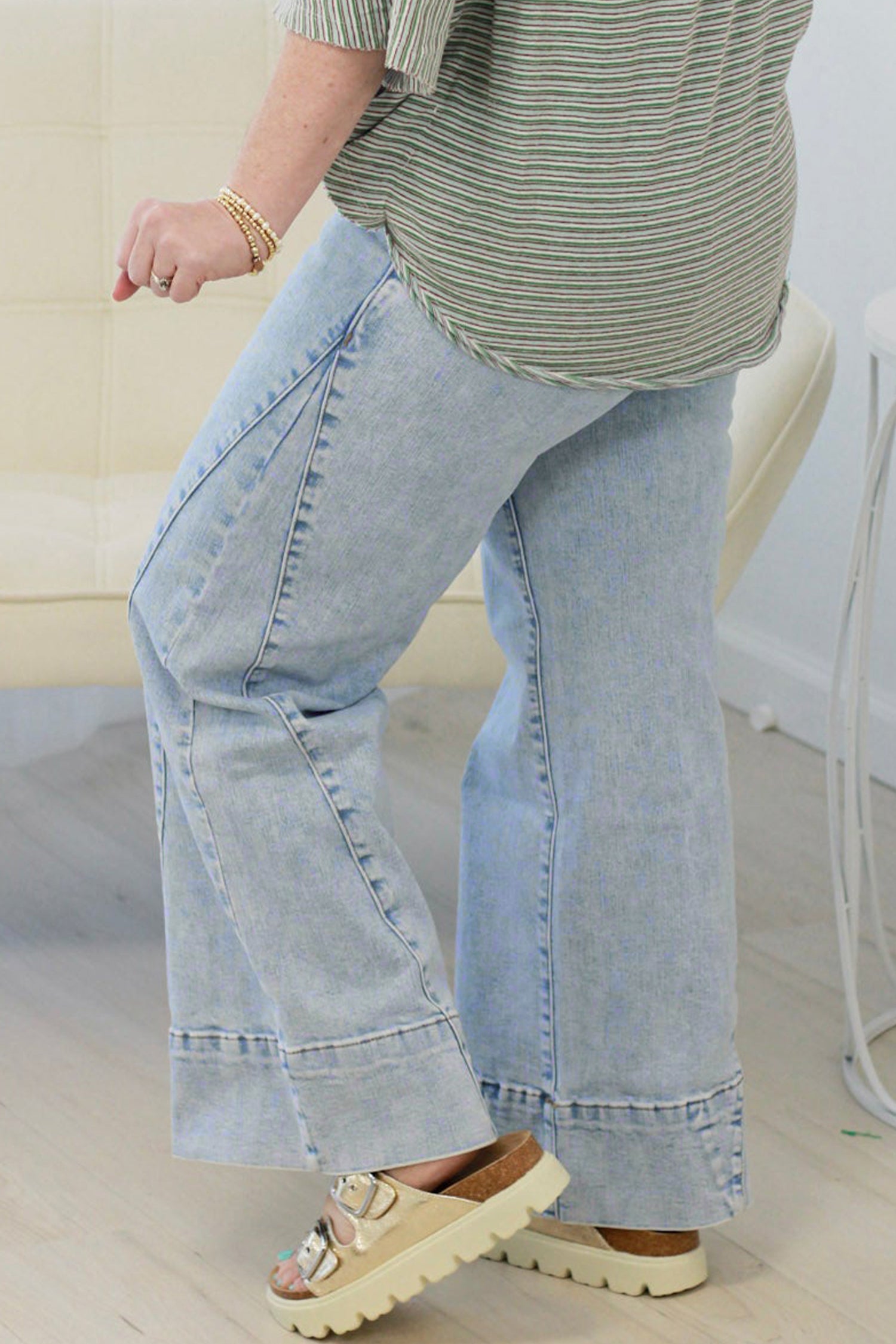 Easy-Fit Solid Paneling Fit Plus Size Jeans in Beau Blue