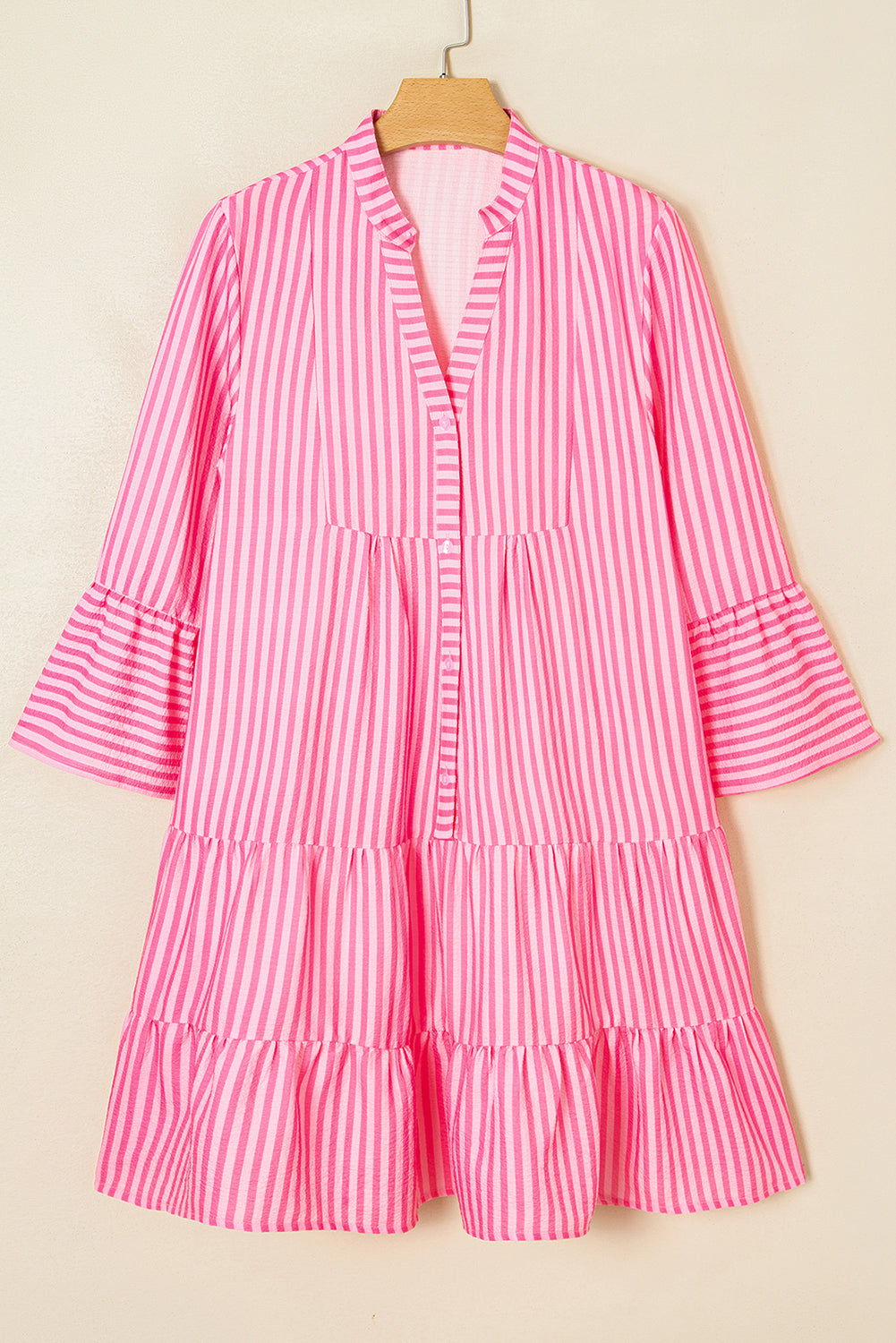 Half Flare Sleeve Placket Tiered Flowy Mini Dress