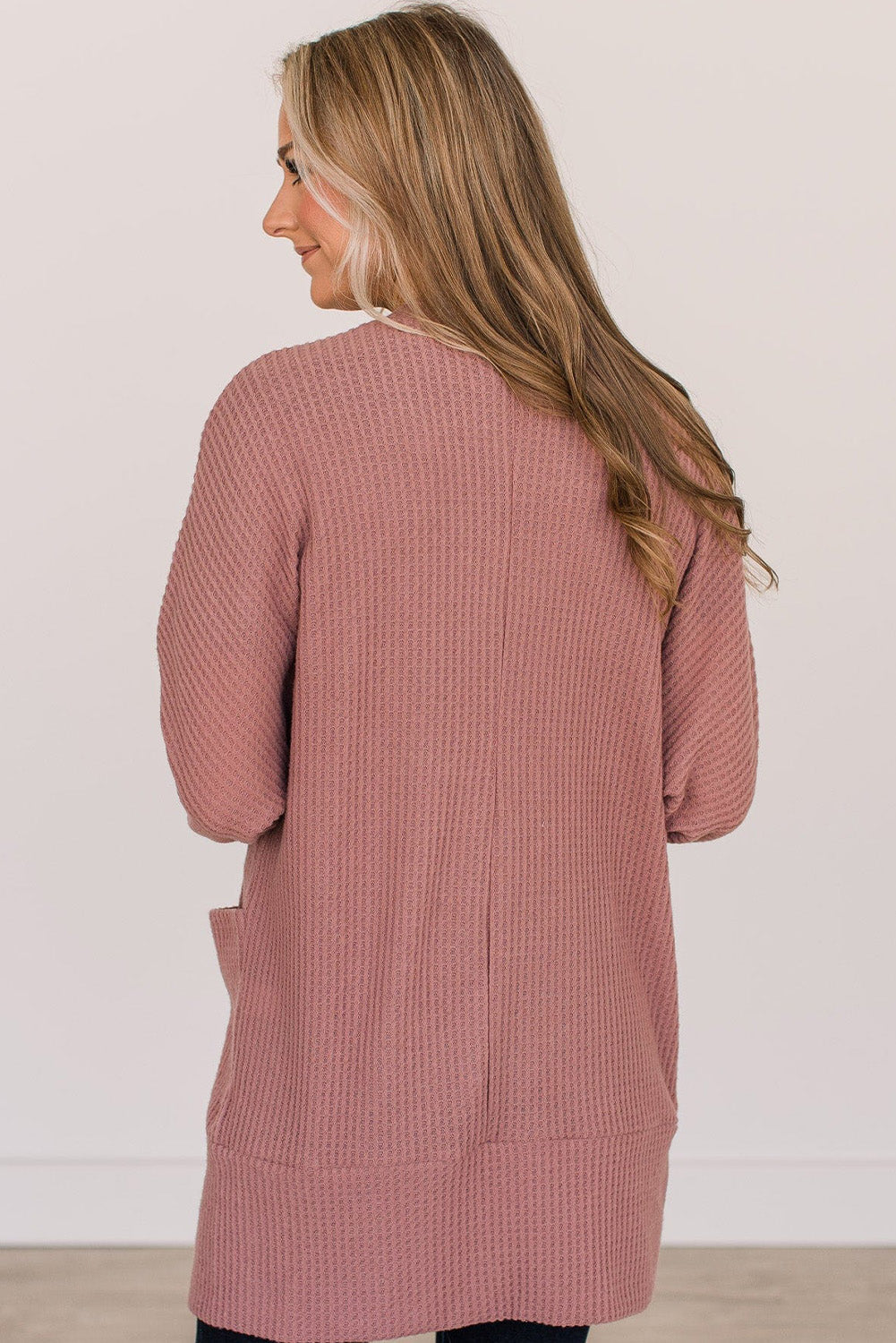 Solid Cardigan Waffle Knit in Mineral Red