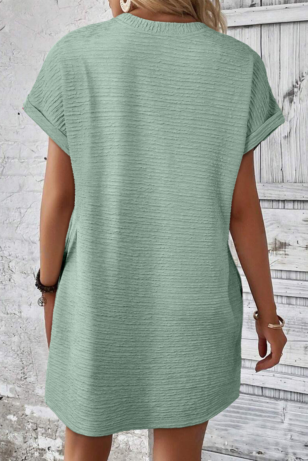 Crinkle Solid Textured Short-Sleeved T Shirt Dress