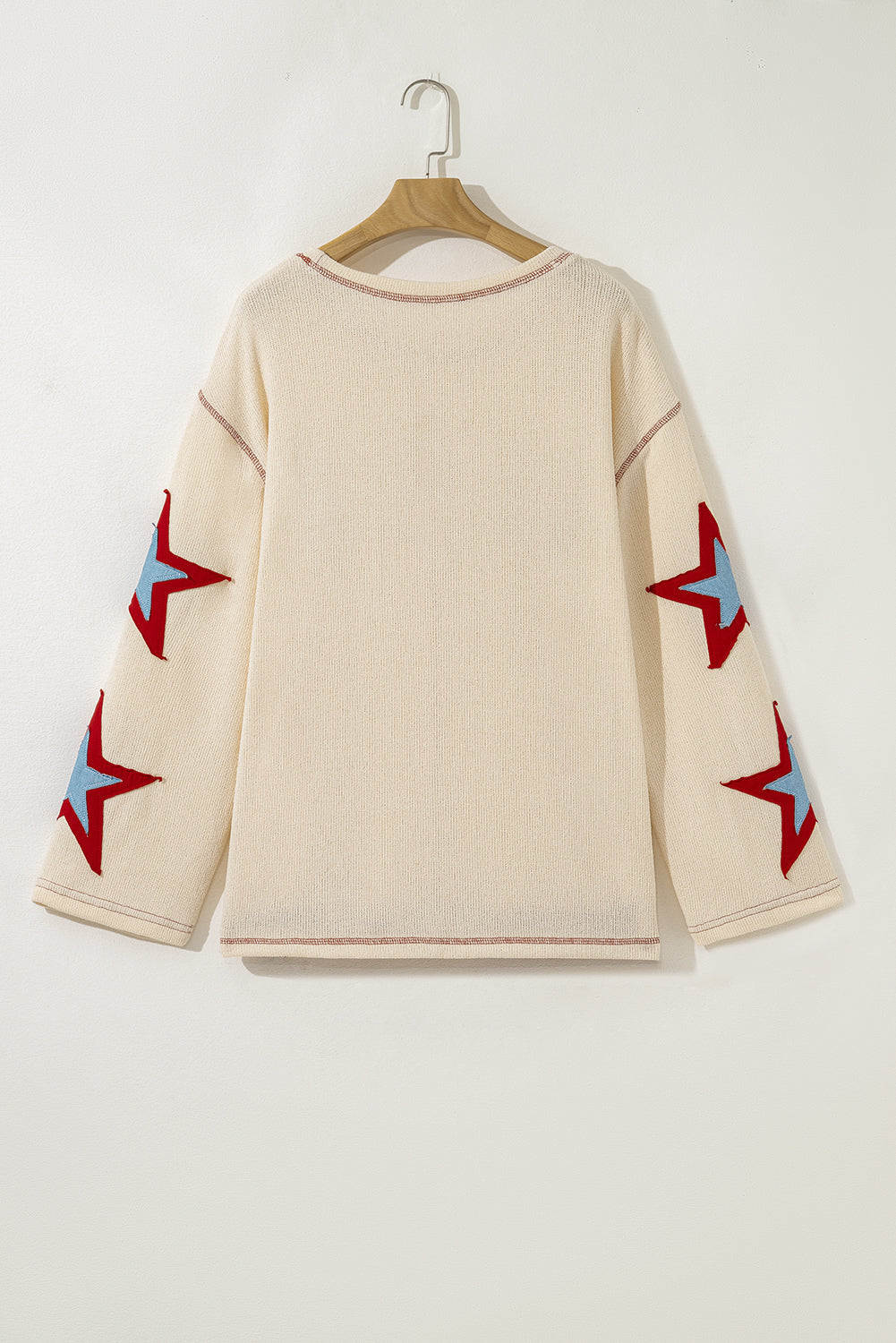 Contrast USA Star Patchwork Long-Sleeved Top in Beige