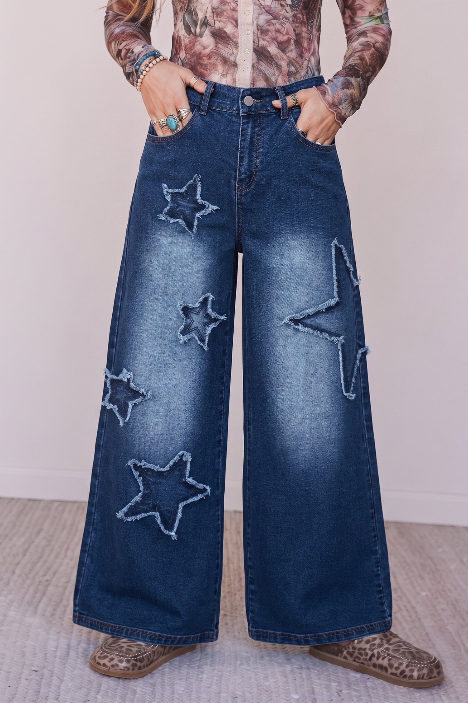 Star Jeans Decorated Wide-Leg in Ashleigh Blue