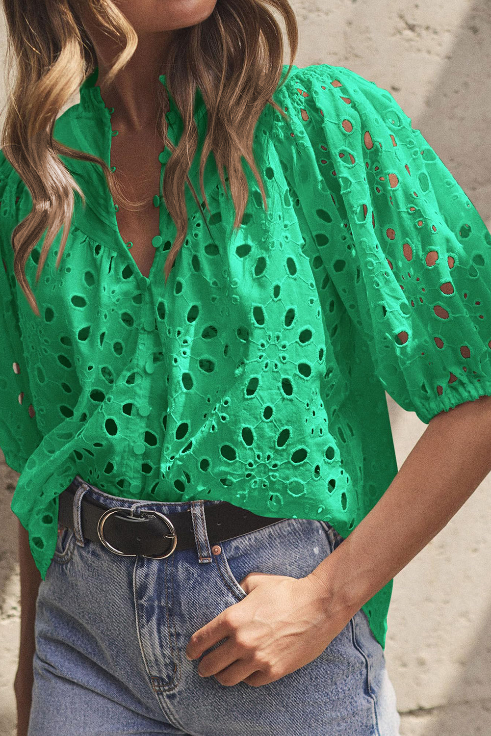 Women's Blouse with Hollow-out Balloon Sleeve