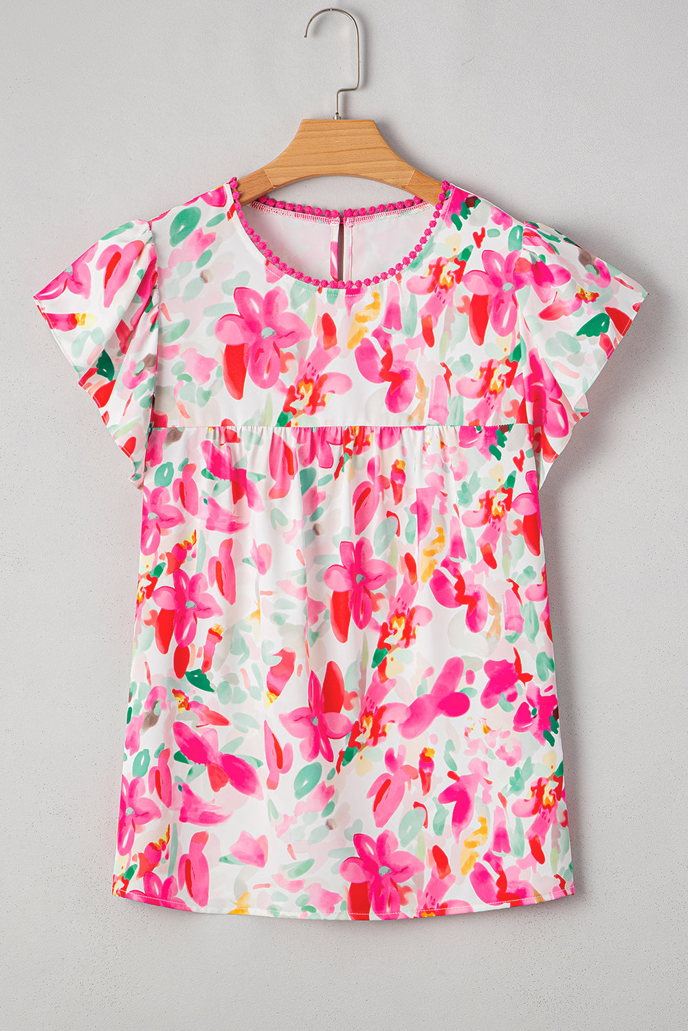 Floral Print Flutter Sleeve Casual Blouse