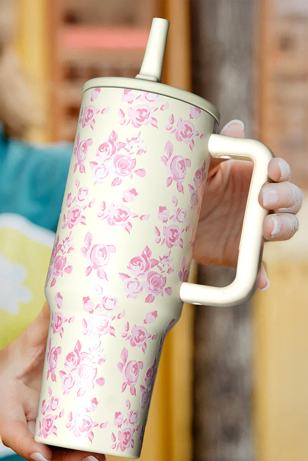 Flower Print Handle Insulated Large Tumbler 40oz