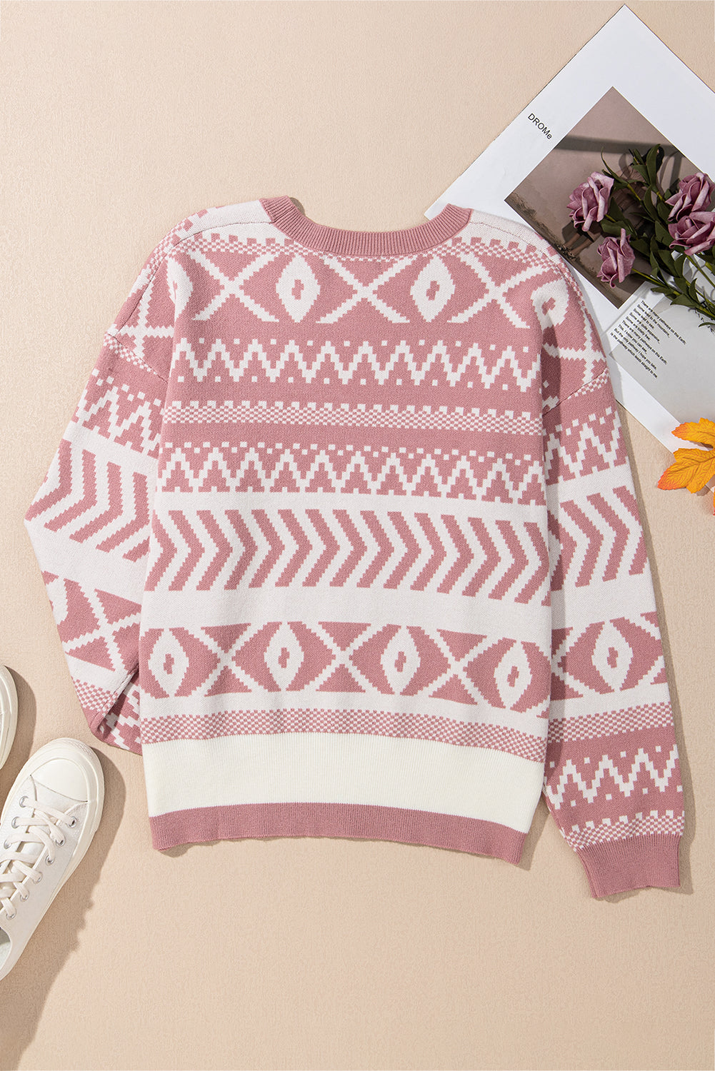 Abstract Print Pullover Knit Top