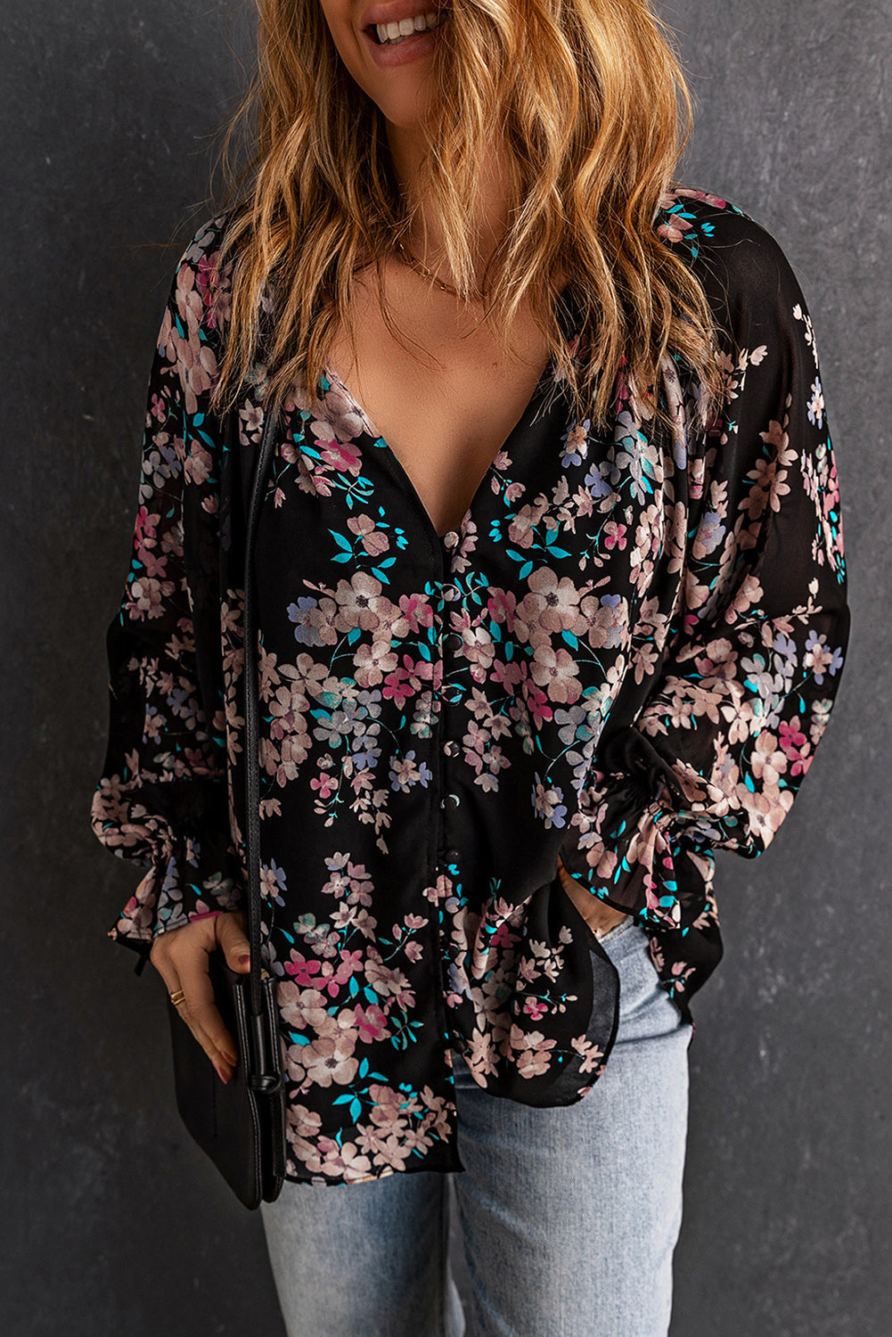 Women's Wildflower Print Chiffon Blouse