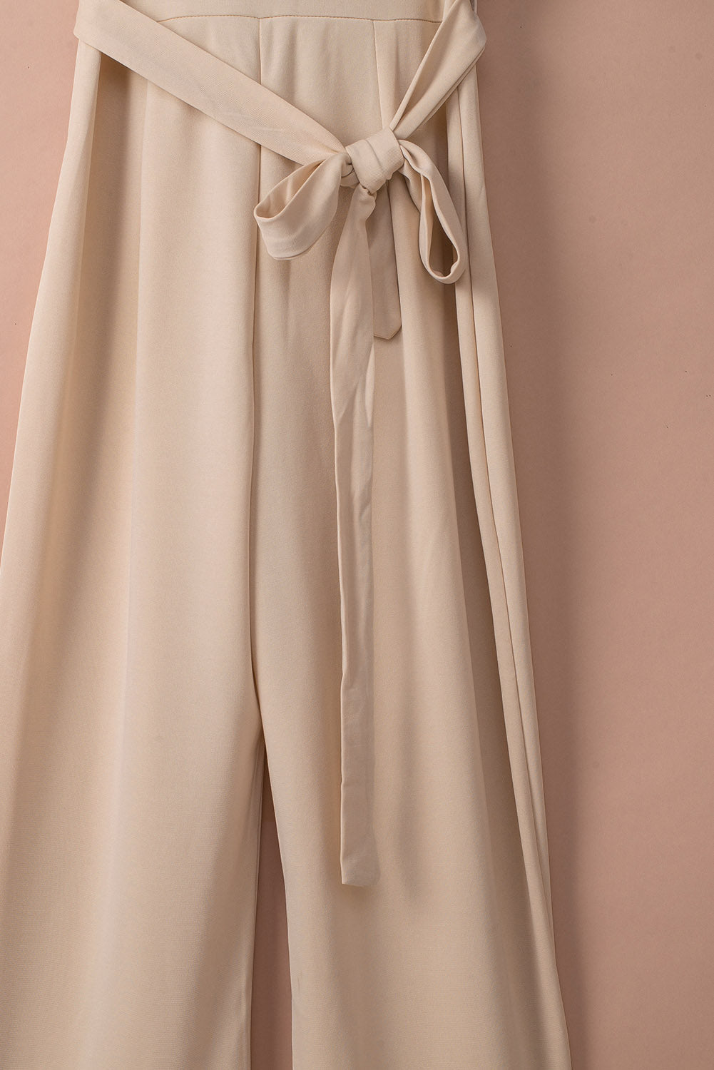 Women's Leg Jumpsuit Featuring Waist Tie Wide Apricot Bracelet-Length Sleeve