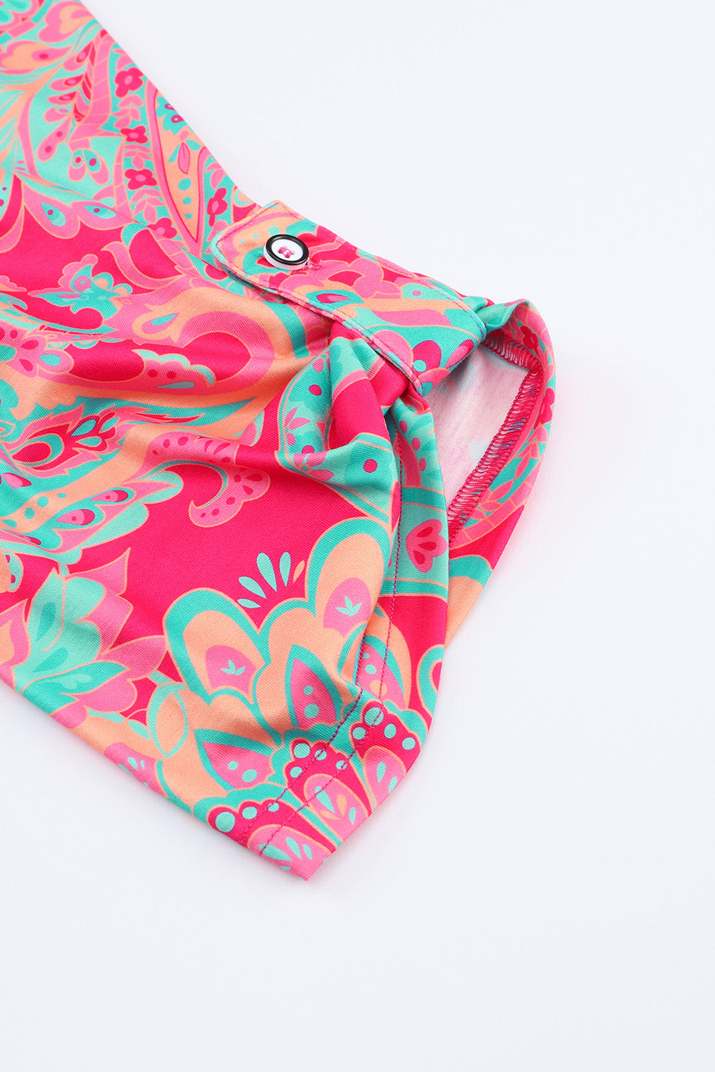 Women's Plus Size Paisley Print V Neck Roll Tab Sleeve Blouse