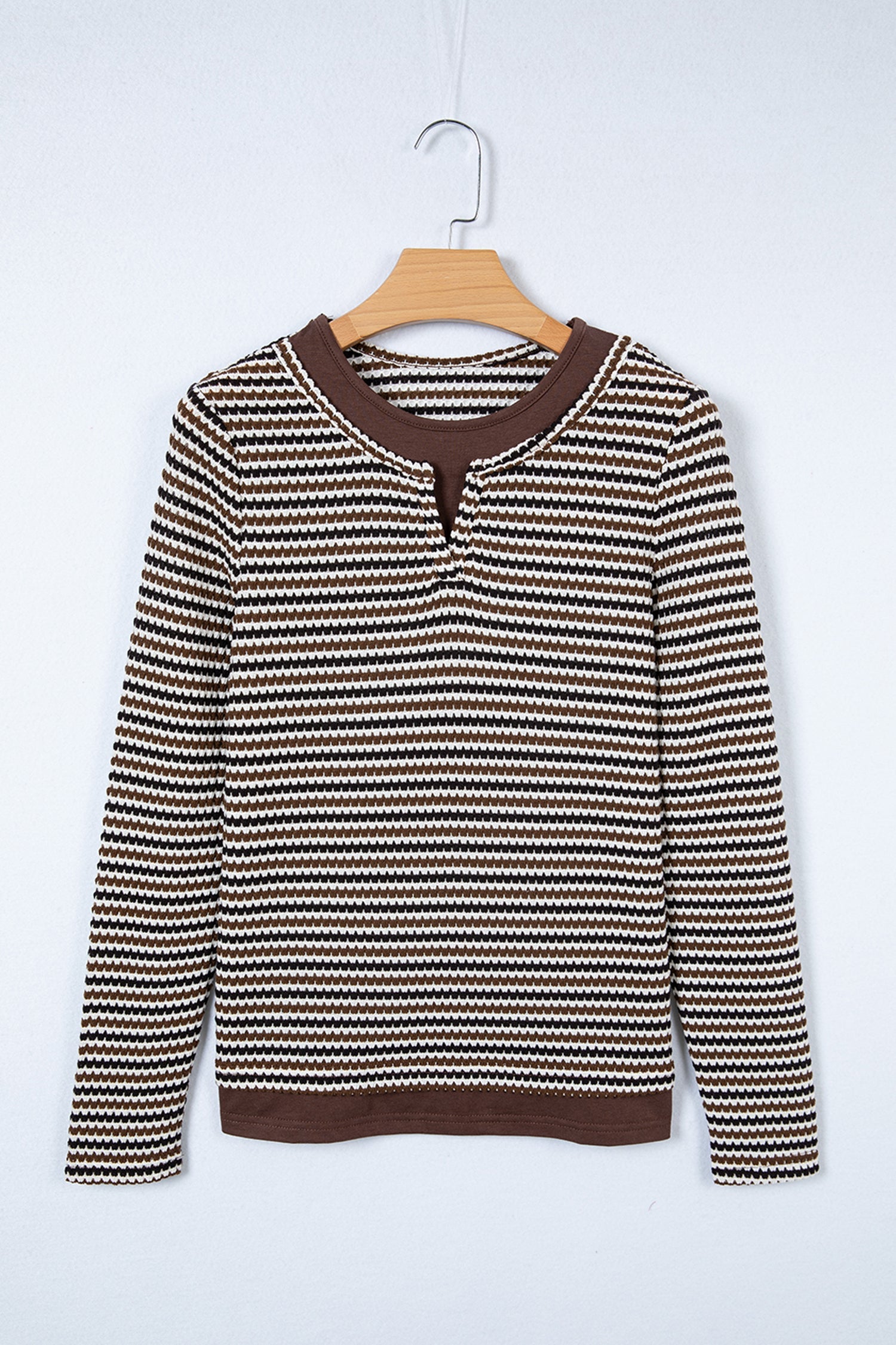 Textured Faux 2-Piece Striped Round-Neck Long-Sleeved T Shirt