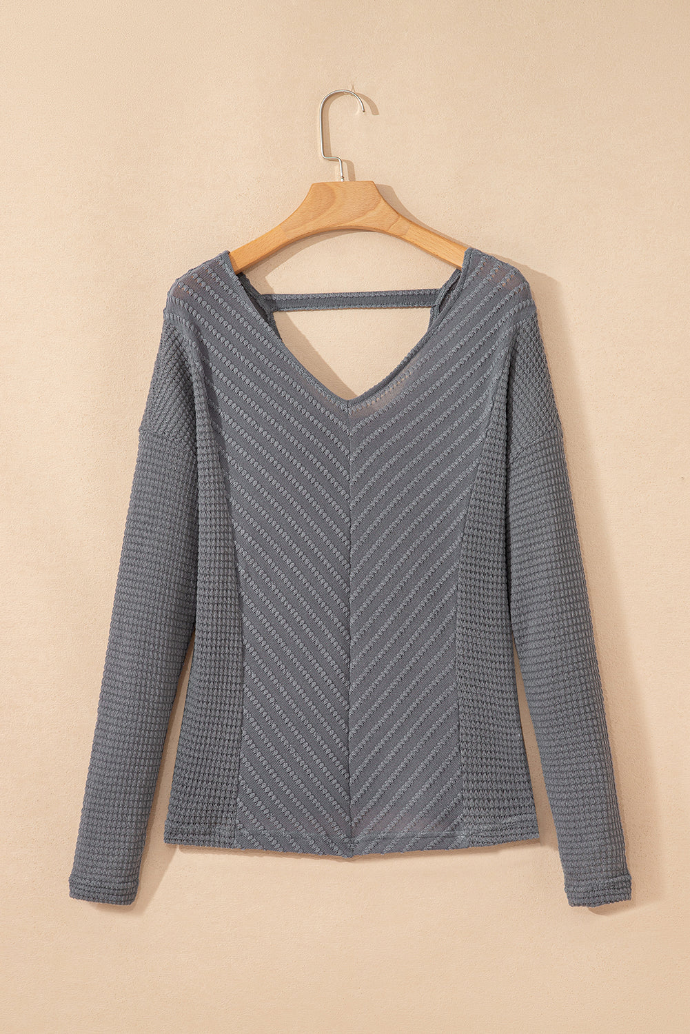 V-Neck Patchwork Chevron Texture Long-Sleeved Knit Top