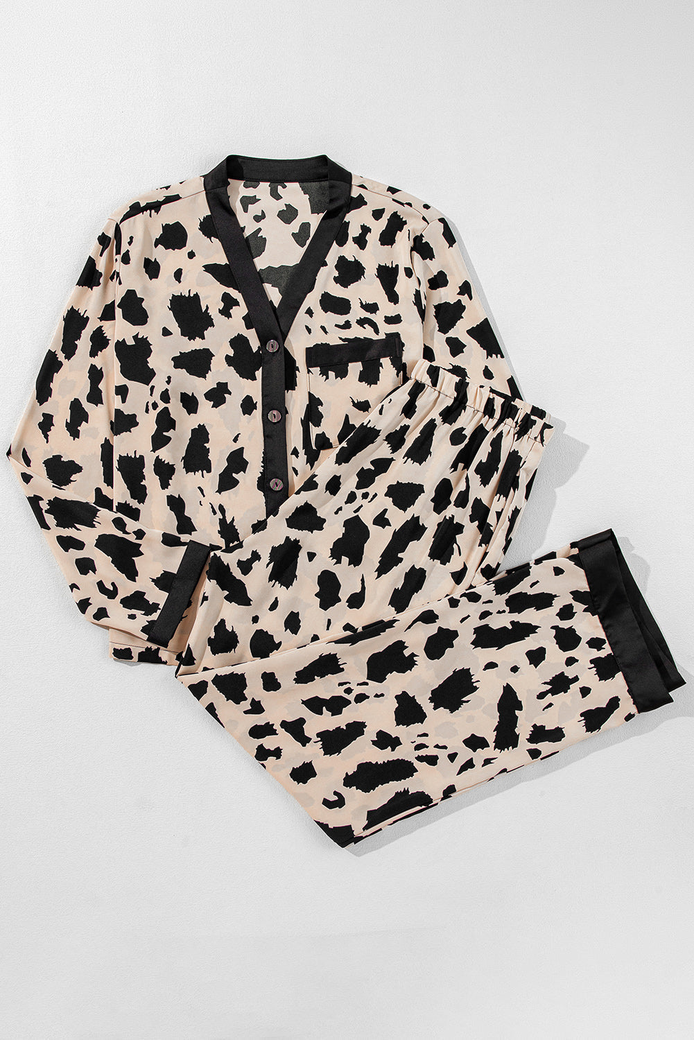 Contrast Trim Cheetah Trim Easy-Fit Fit 2-Piece Sleepwear