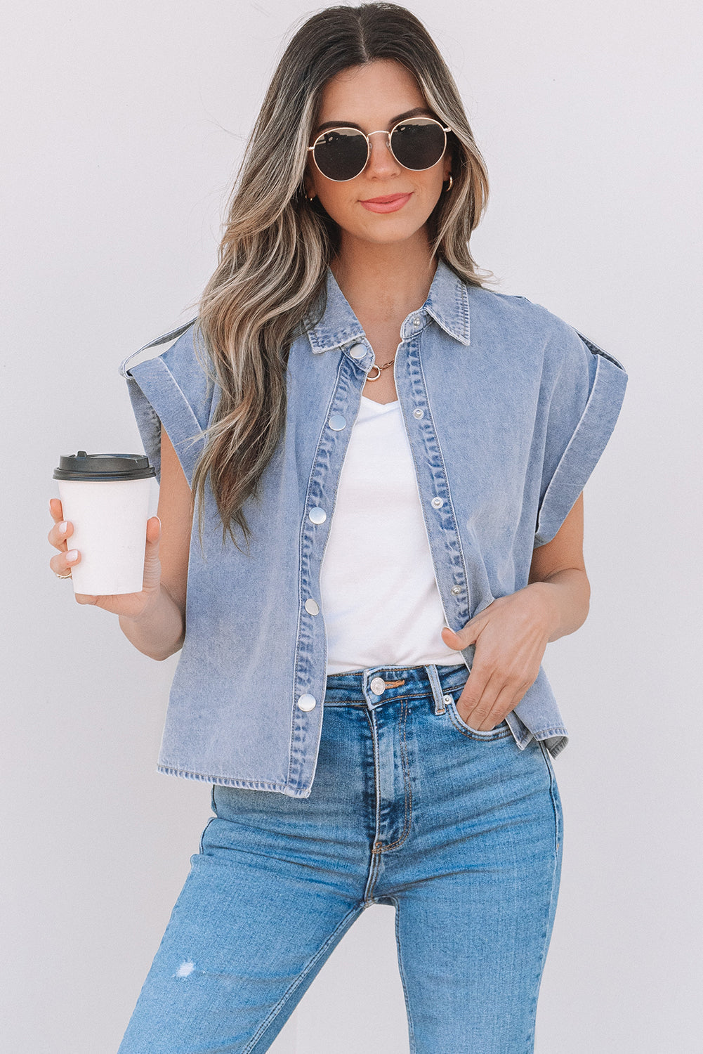 Denim Pinup Folded Short Cap Sleeve Shirt