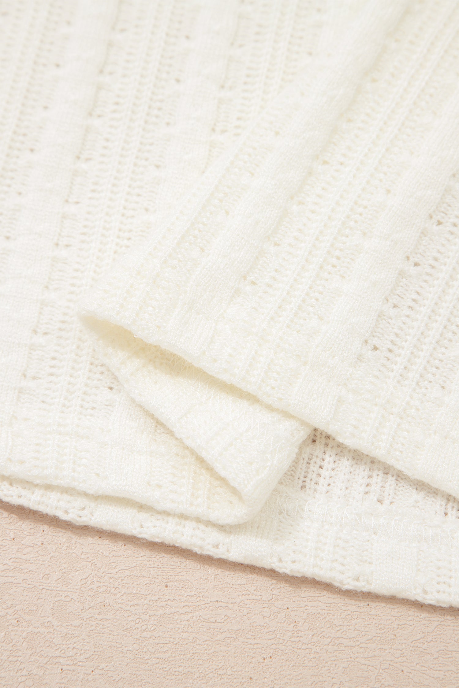 Button V-Neck Textured V-Neck Raw Seam Henley Tee in White
