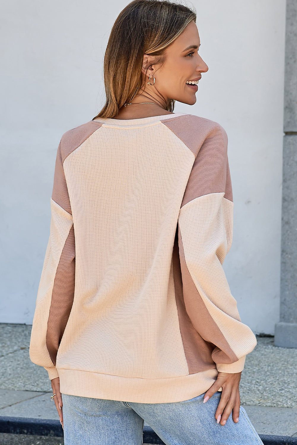 Waffle High Colorblock High Low Raglan Sleeve Sweatshirt