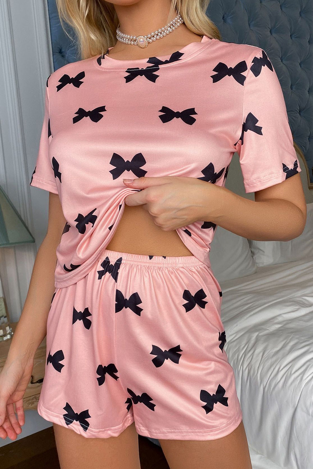 Short Bow Printed 2pcs Lounge Set