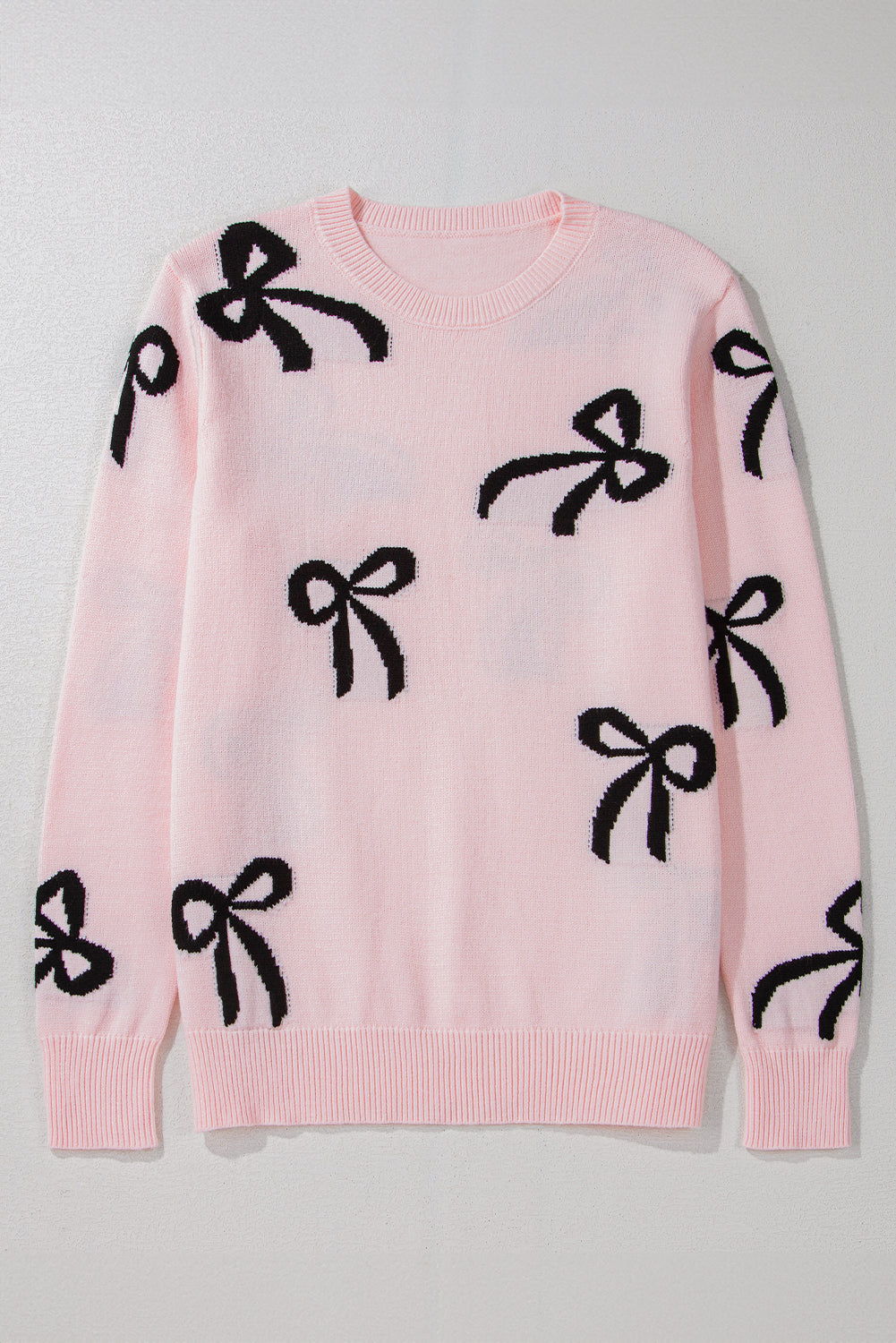 Pink Bow Pattern Knitted Loose Fit Sweater