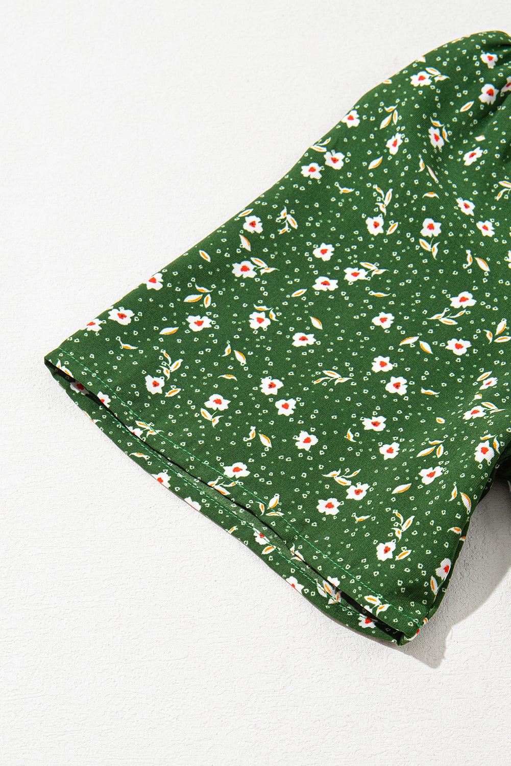 Floral-Print High Wrap V-Neck Waistband Mini Dress in Green
