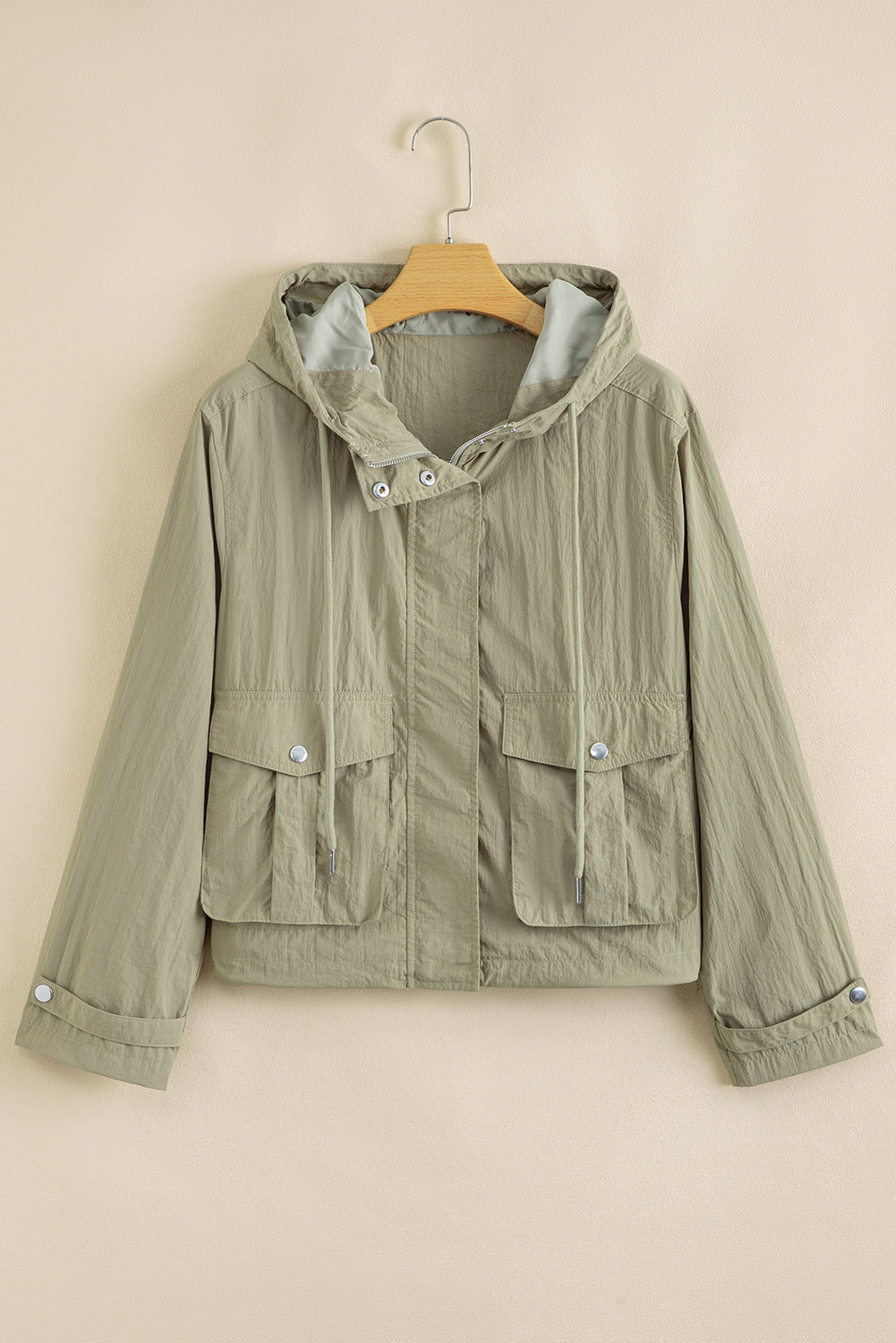 Zip Laurel Green Pocket Cropped Hooded Utility Jacket