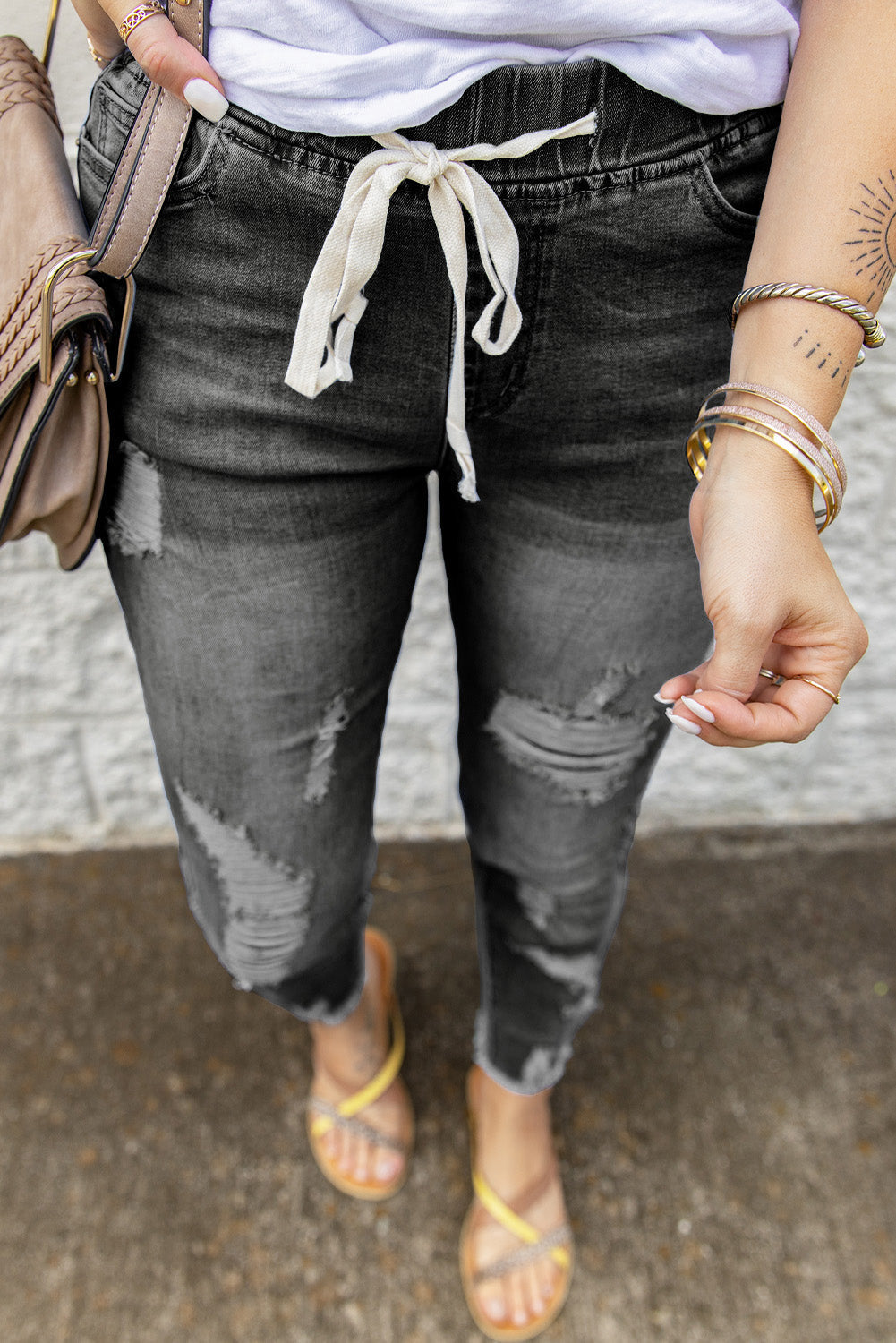 Jeans for Women Elastic Waist Hole Ripped